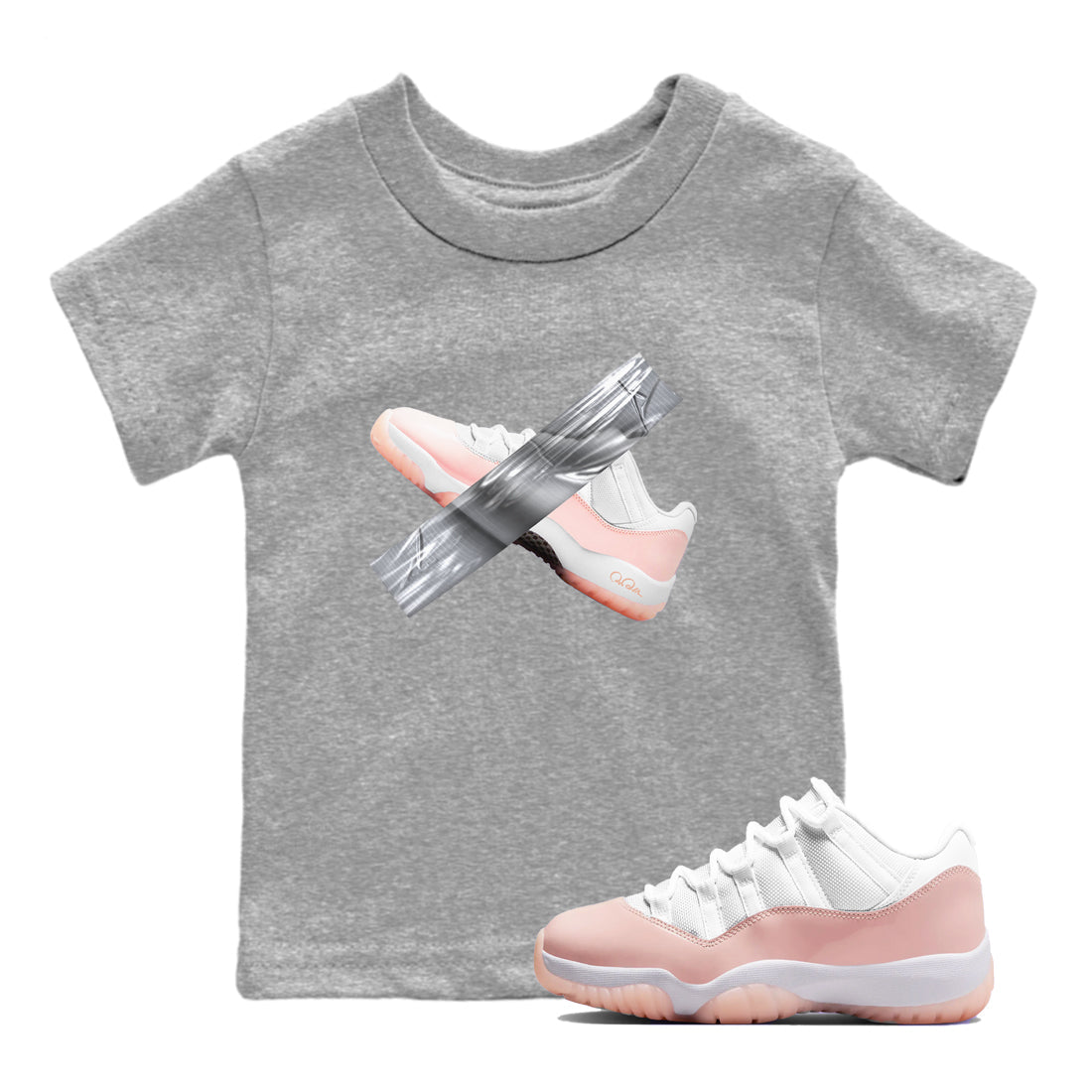 11s Legend Pink shirts to match jordans Duct Tape sneaker match tees Air Jordan 11 Legend Pink Drip Gear Zone streetwear brand Baby and Youth Heather Grey 1 cotton tee