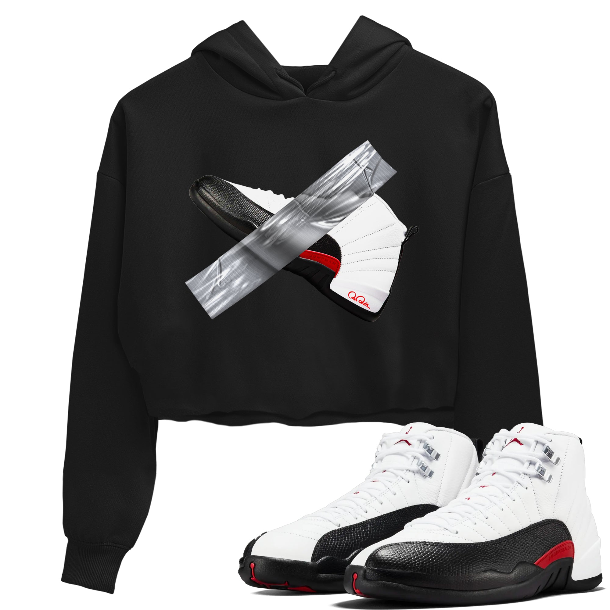 12s Taxi Flip shirts to match jordans Duct Tape sneaker match tees Air Jordan 12 Taxi Flip Drip Gear Zone streetwear brand Black 1 crop tee
