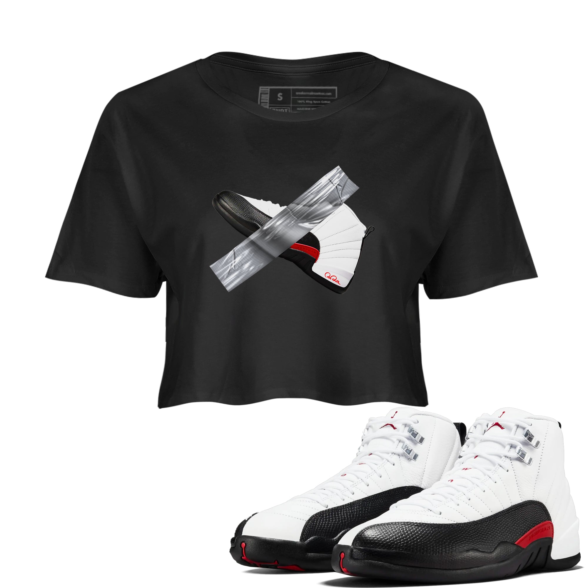 12s Taxi Flip shirts to match jordans Duct Tape sneaker match tees Air Jordan 12 Taxi Flip Drip Gear Zone streetwear brand Black 1 crop tee