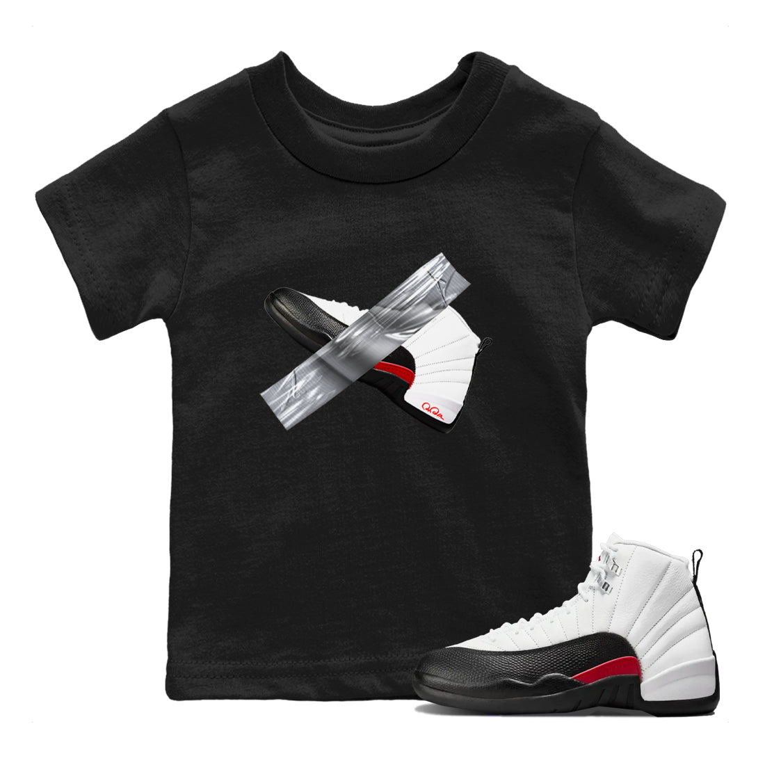 12s Taxi Flip shirts to match jordans Duct Tape sneaker match tees Air Jordan 12 Taxi Flip Drip Gear Zone streetwear brand Baby and Youth Black 1 cotton tee