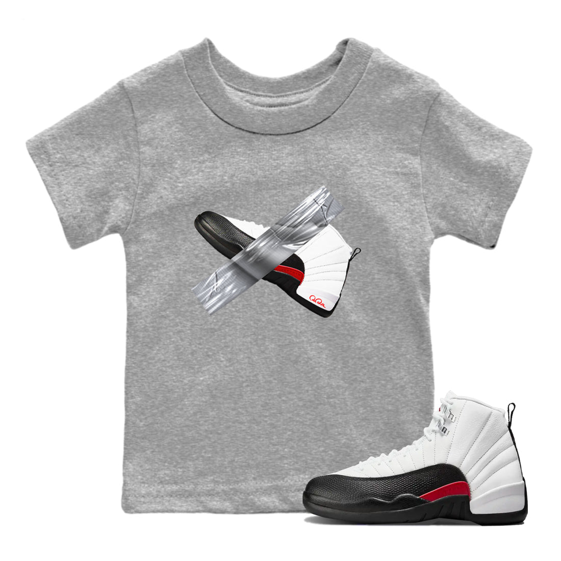 12s Taxi Flip shirts to match jordans Duct Tape sneaker match tees Air Jordan 12 Taxi Flip Drip Gear Zone streetwear brand Baby and Youth Heather Grey 1 cotton tee