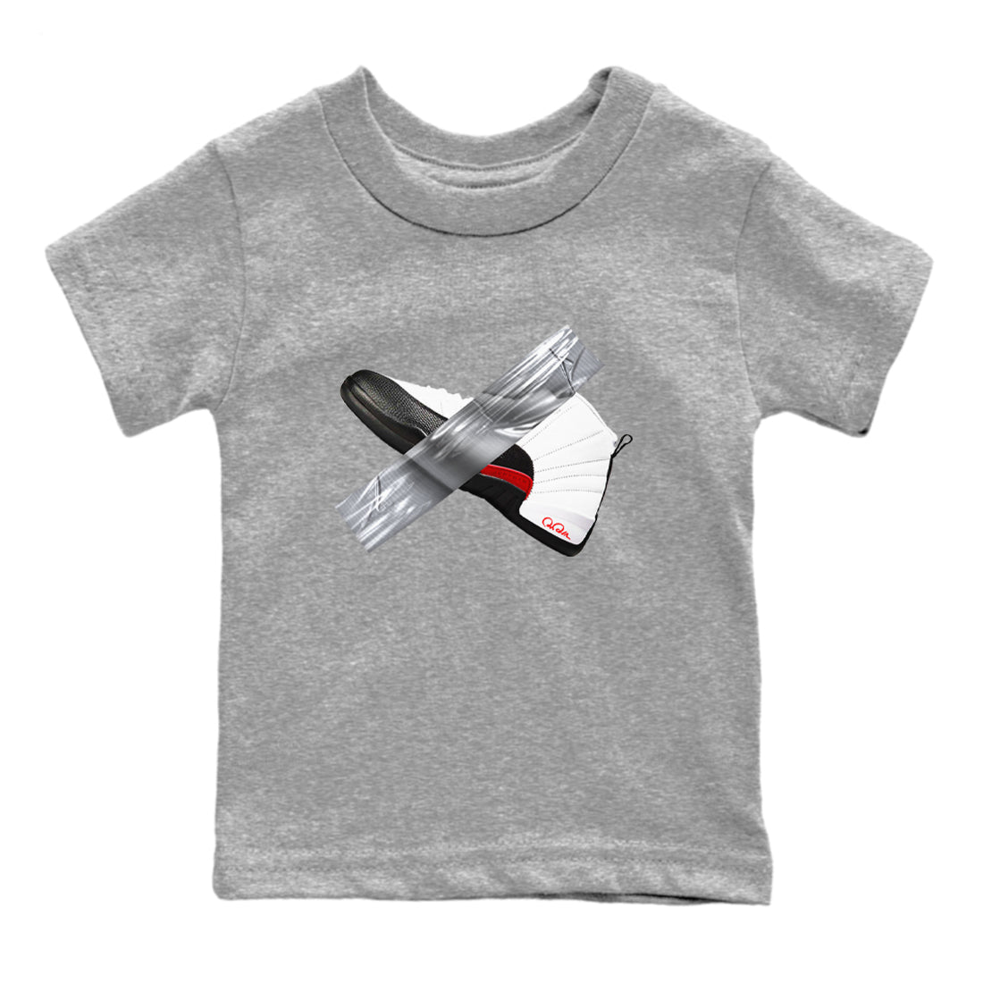 12s Taxi Flip shirts to match jordans Duct Tape sneaker match tees Air Jordan 12 Taxi Flip Drip Gear Zone streetwear brand Baby and Youth Heather Grey 2 cotton tee