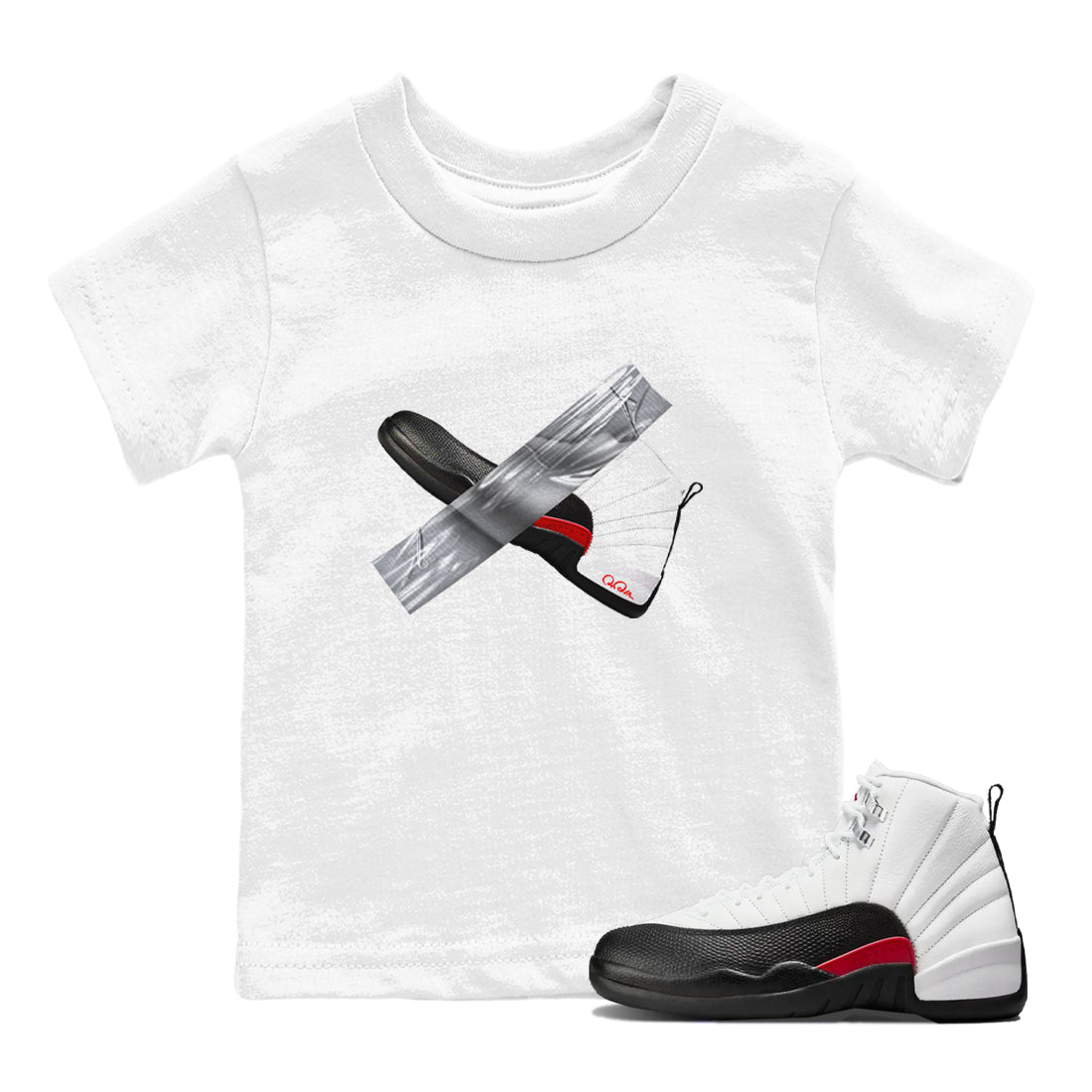 12s Taxi Flip shirts to match jordans Duct Tape sneaker match tees Air Jordan 12 Taxi Flip Drip Gear Zone streetwear brand Baby and Youth White 1 cotton tee