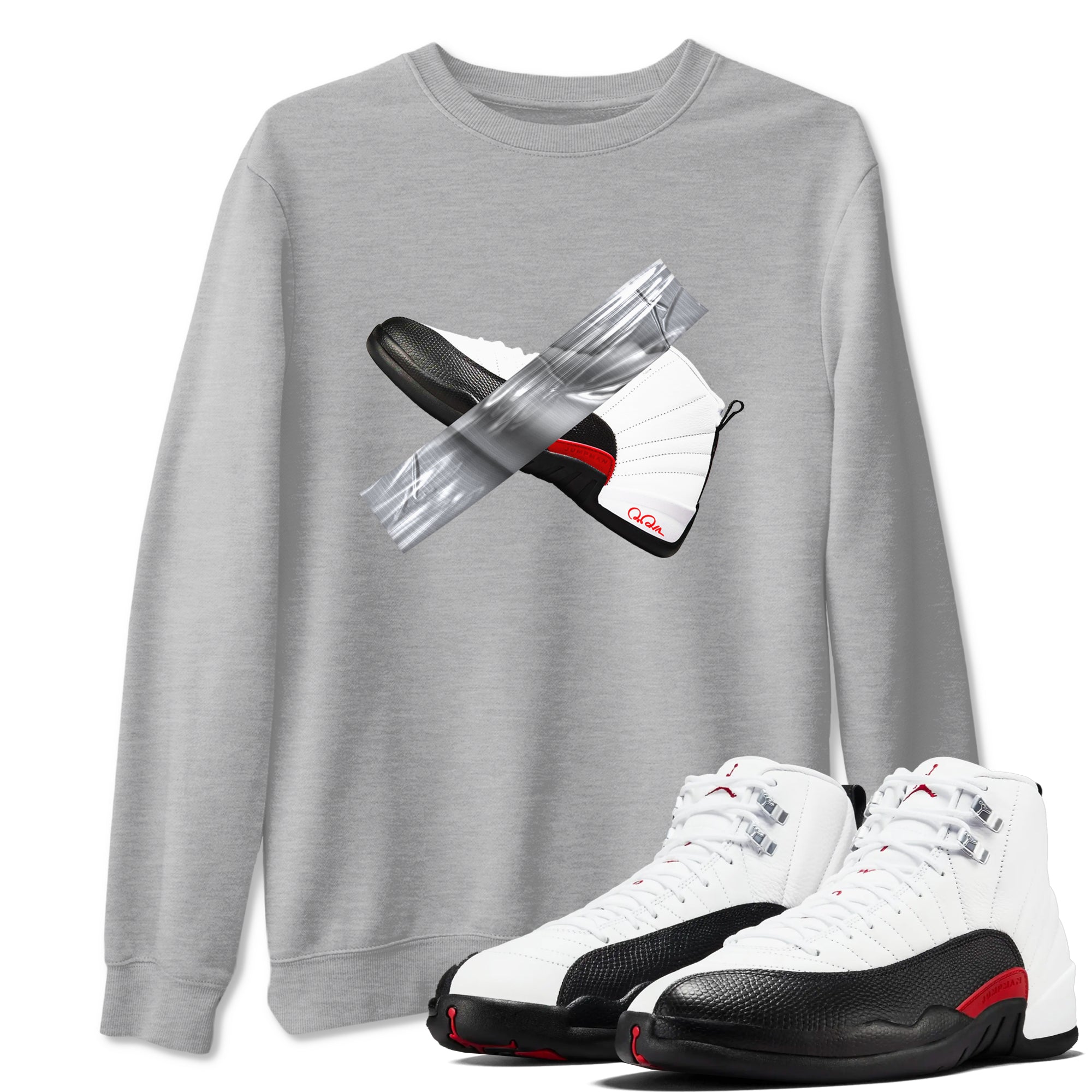 12s Taxi Flip shirts to match jordans Duct Tape sneaker match tees Air Jordan 12 Taxi Flip Drip Gear Zone streetwear brand Heather Grey 1 unisex cotton tee