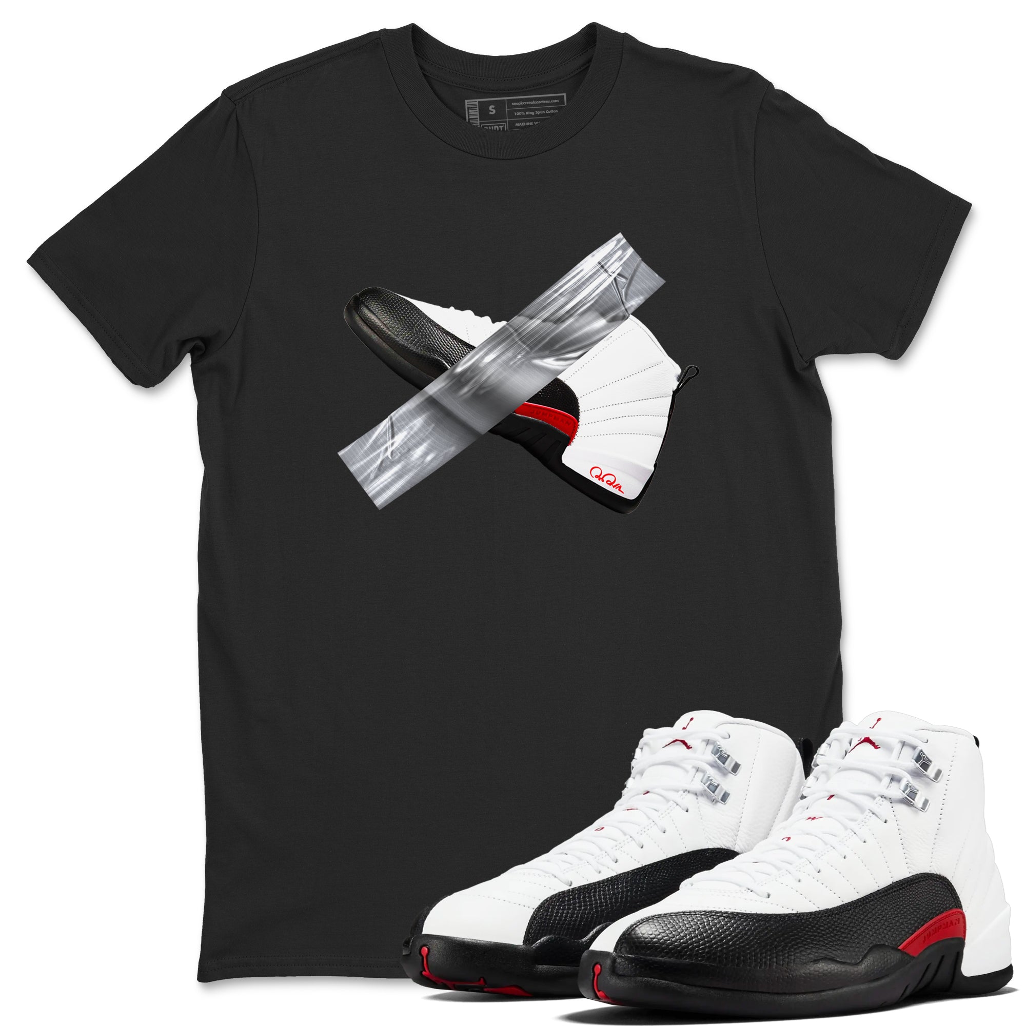 12s Taxi Flip shirts to match jordans Duct Tape sneaker match tees Air Jordan 12 Taxi Flip Drip Gear Zone streetwear brand Black 1 unisex cotton tee