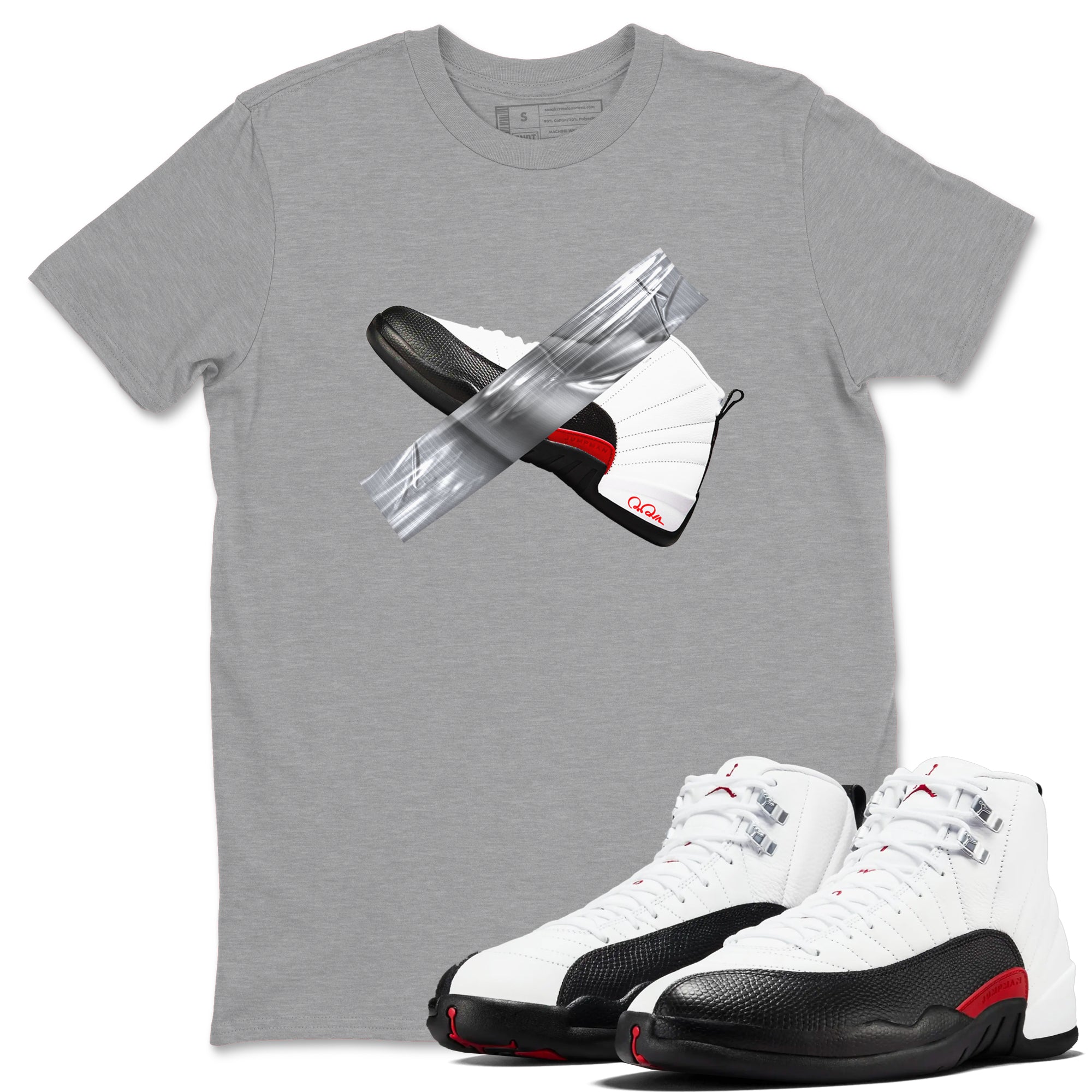 12s Taxi Flip shirts to match jordans Duct Tape sneaker match tees Air Jordan 12 Taxi Flip Drip Gear Zone streetwear brand Heather Grey 1 unisex cotton tee