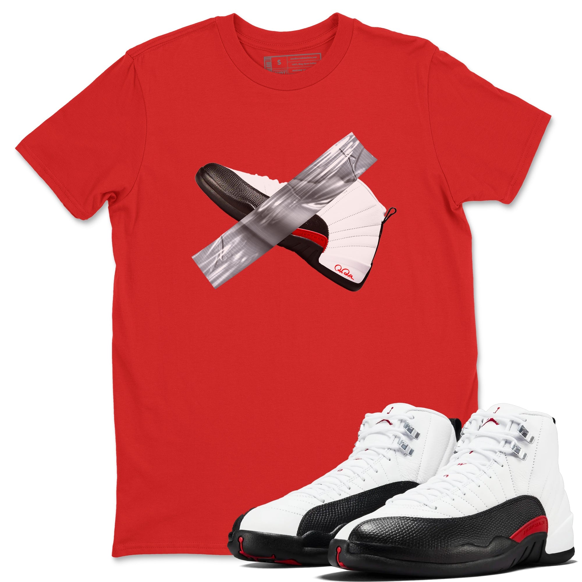 12s Taxi Flip shirts to match jordans Duct Tape sneaker match tees Air Jordan 12 Taxi Flip Drip Gear Zone streetwear brand Red 1 unisex cotton tee