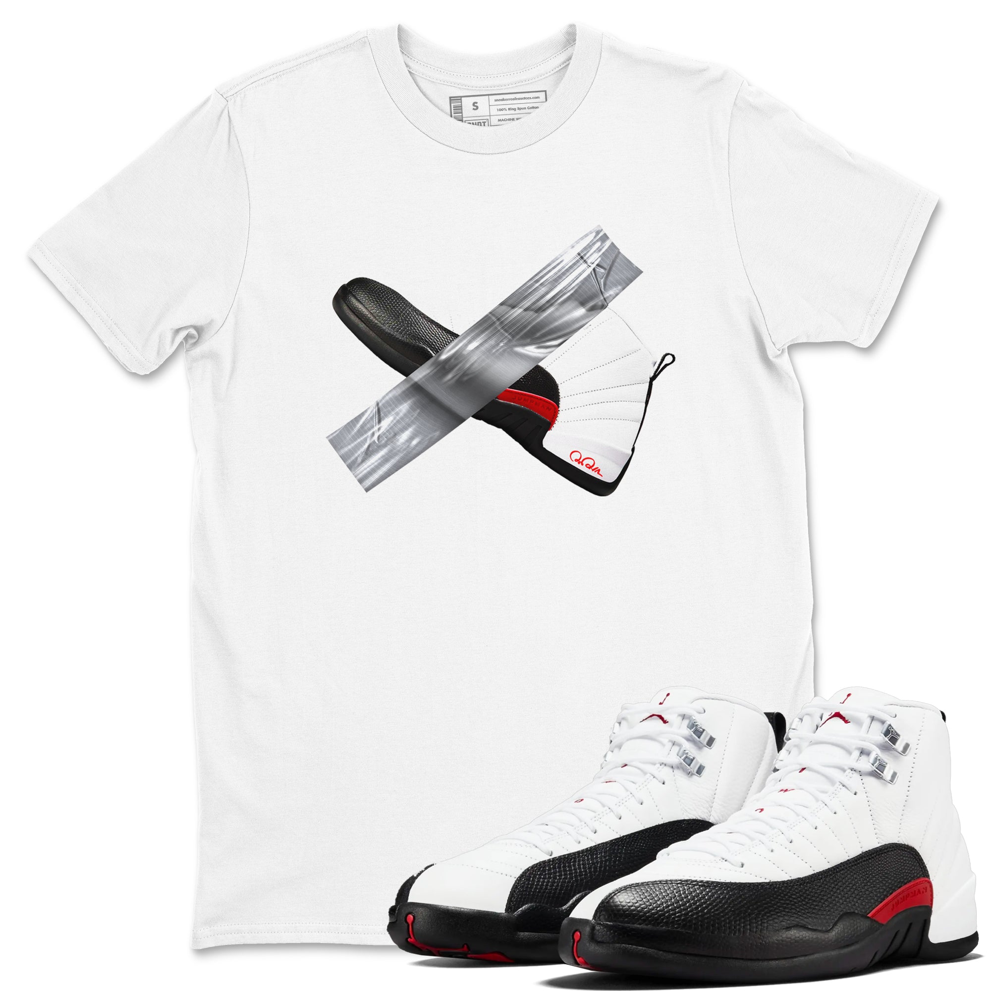 12s Taxi Flip shirts to match jordans Duct Tape sneaker match tees Air Jordan 12 Taxi Flip Drip Gear Zone streetwear brand White 1 unisex cotton tee