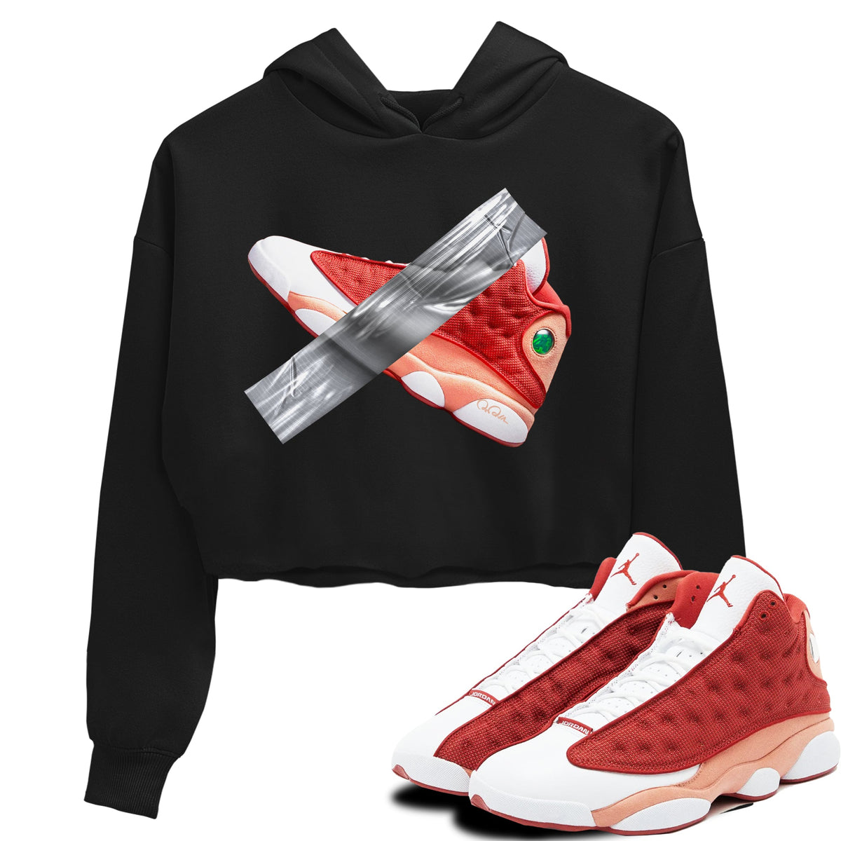 13s Dune Red shirts to match jordans Duct Tape sneaker match tees Air Jordan 13 Dune Red Drip Gear Zone streetwear brand Black 1 crop tee