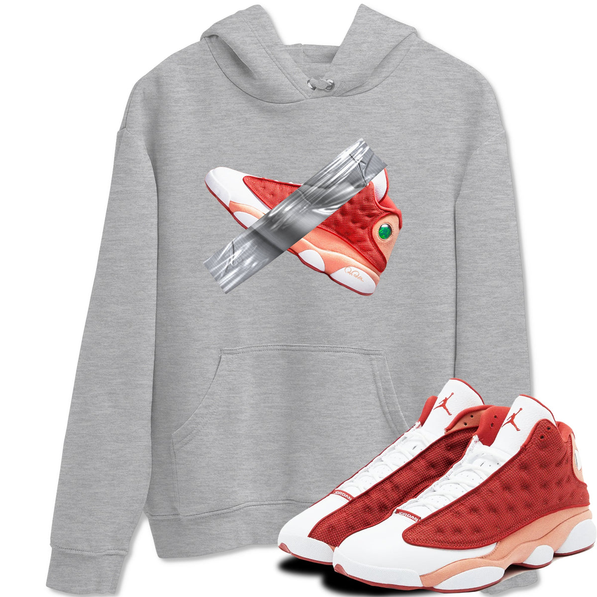 13s Dune Red shirts to match jordans Duct Tape sneaker match tees Air Jordan 13 Dune Red Drip Gear Zone streetwear brand Heather Grey 1 unisex cotton tee