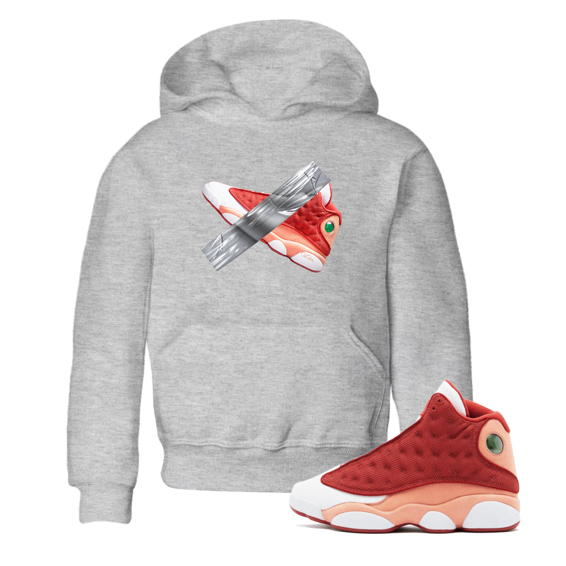 13s Dune Red shirts to match jordans Duct Tape sneaker match tees Air Jordan 13 Dune Red Drip Gear Zone streetwear brand Baby and Youth Heather Grey 1 cotton tee