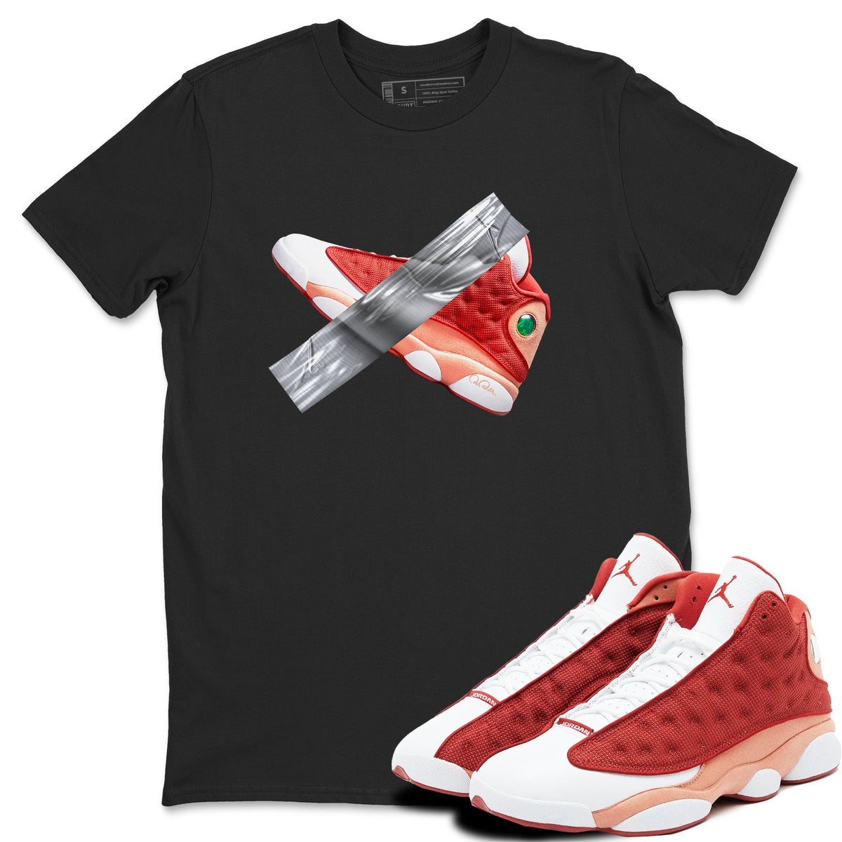13s Dune Red shirts to match jordans Duct Tape sneaker match tees Air Jordan 13 Dune Red Drip Gear Zone streetwear brand Black 1 unisex cotton tee