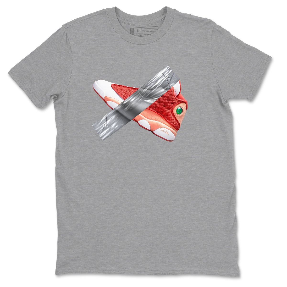 13s Dune Red shirts to match jordans Duct Tape sneaker match tees Air Jordan 13 Dune Red Drip Gear Zone streetwear brand Heather Grey 2 unisex cotton tee