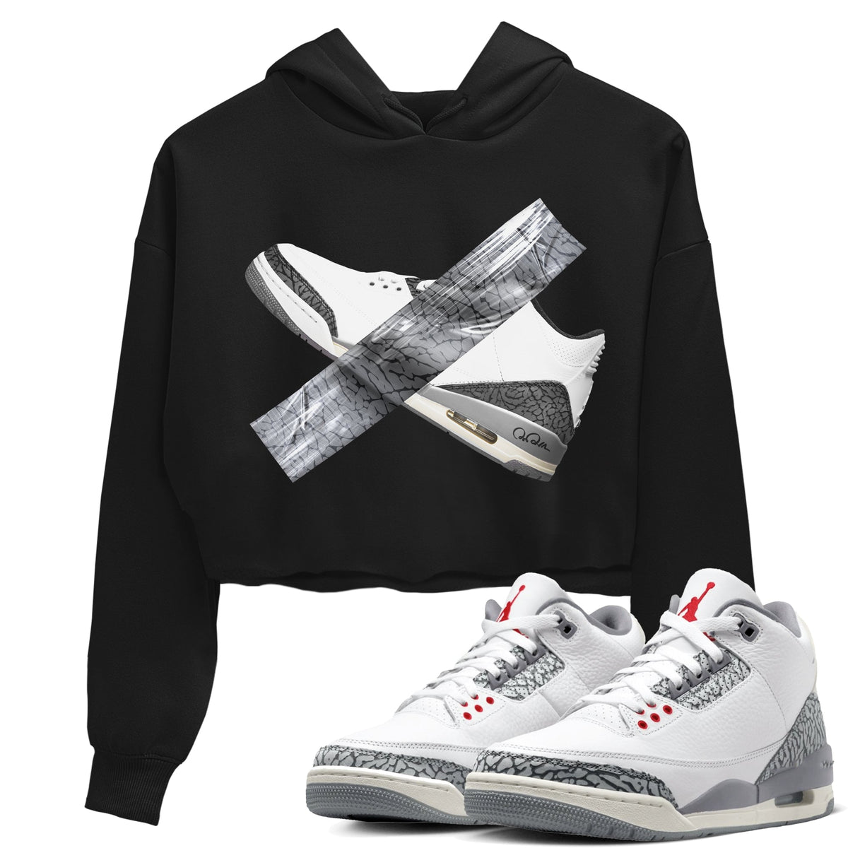 3s Cement Grey shirts to match jordans Duct Tape sneaker match tees Air Jordan 3 Cement Grey Drip Gear Zone unisex cotton Black 1 Crop Shirts