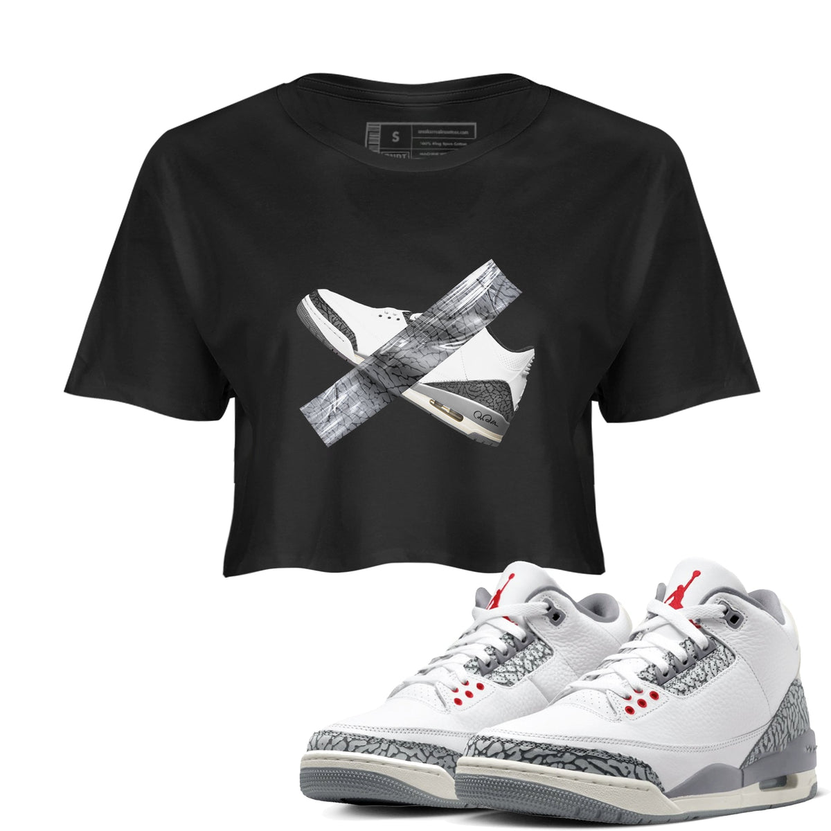 3s Cement Grey shirts to match jordans Duct Tape sneaker match tees Air Jordan 3 Cement Grey Drip Gear Zone unisex cotton Black 1 Crop Shirts