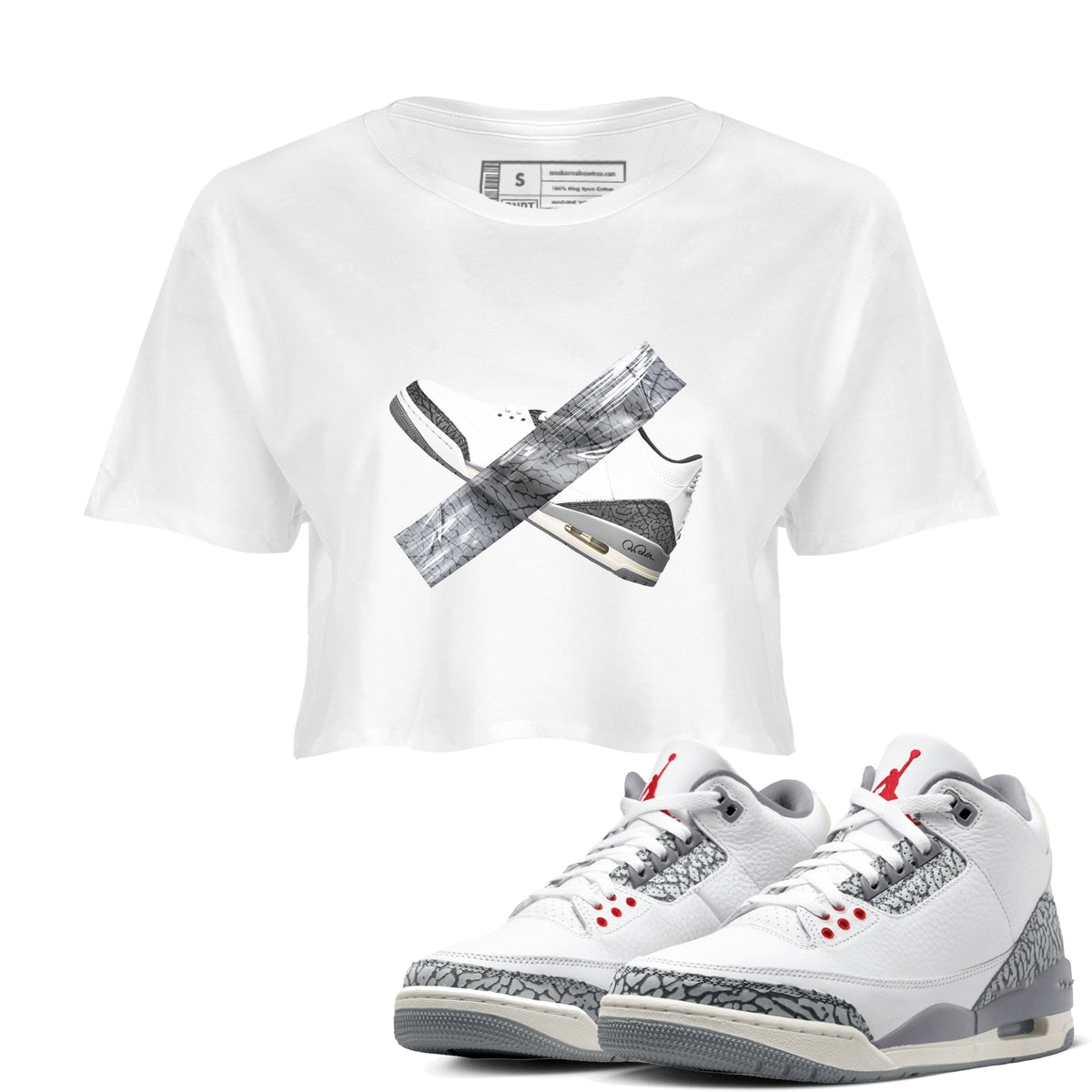 3s Cement Grey shirts to match jordans Duct Tape sneaker match tees Air Jordan 3 Cement Grey Drip Gear Zone unisex cotton White 1 Crop Shirts
