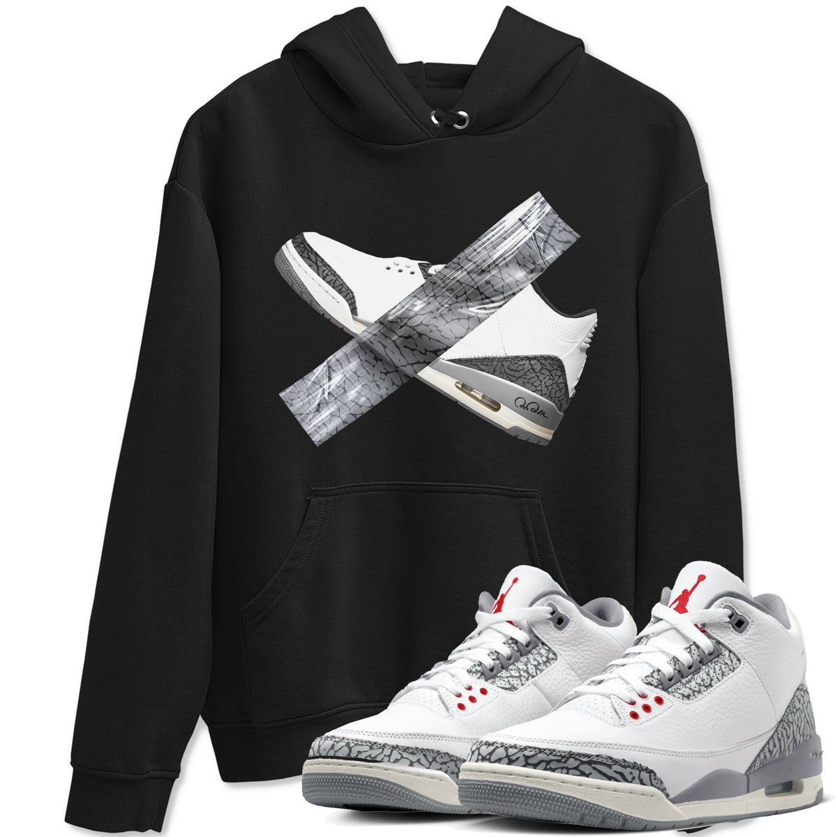 3s Cement Grey shirts to match jordans Duct Tape sneaker match tees Air Jordan 3 Cement Grey Drip Gear Zone unisex cotton Black 1 crew neck shirts