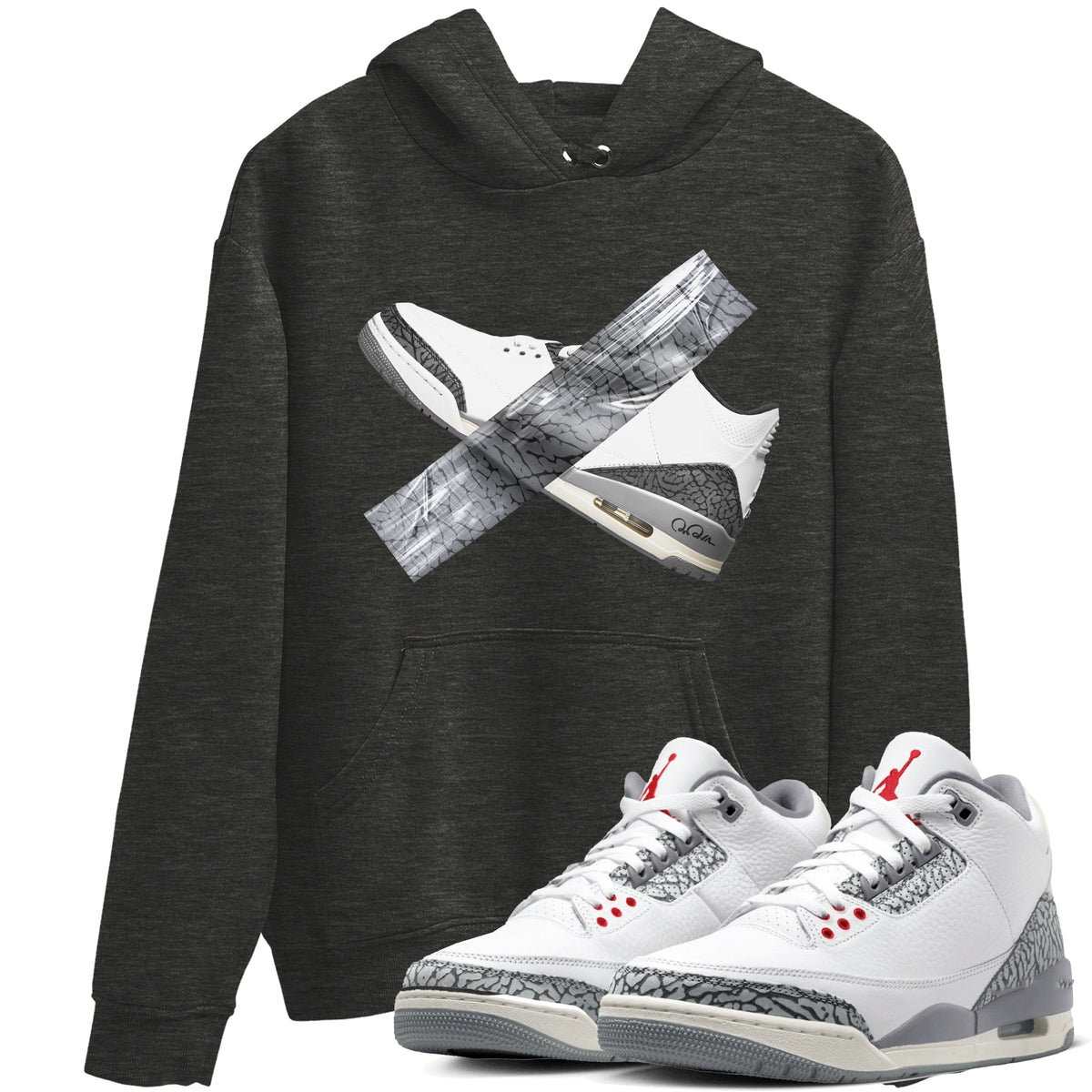 3s Cement Grey shirts to match jordans Duct Tape sneaker match tees Air Jordan 3 Cement Grey Drip Gear Zone unisex cotton Charcoal Heather 1 crew neck shirts