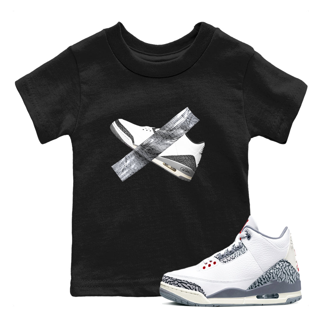 3s Cement Grey shirts to match jordans Duct Tape sneaker match tees Air Jordan 3 Cement Grey Drip Gear Zone Youth Baby Black 1 crew neck shirts