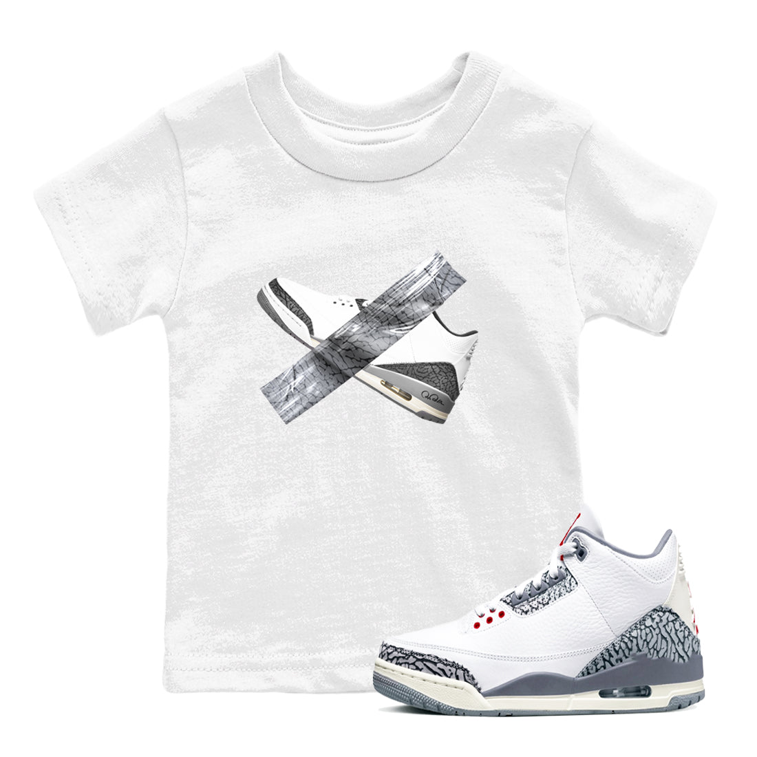 3s Cement Grey shirts to match jordans Duct Tape sneaker match tees Air Jordan 3 Cement Grey Drip Gear Zone Youth Baby White 1 crew neck shirts