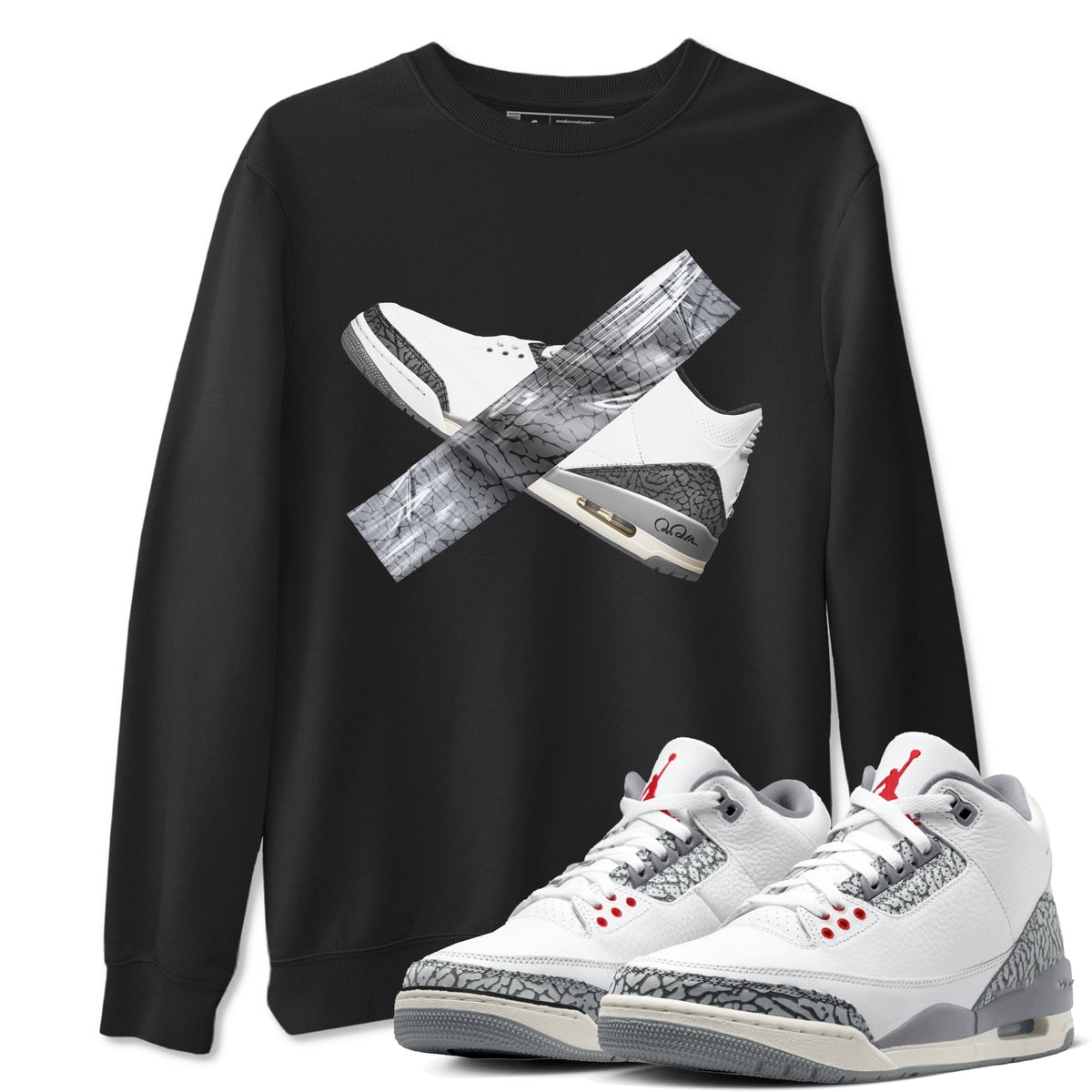 3s Cement Grey shirts to match jordans Duct Tape sneaker match tees Air Jordan 3 Cement Grey Drip Gear Zone unisex cotton Black 1 crew neck shirts