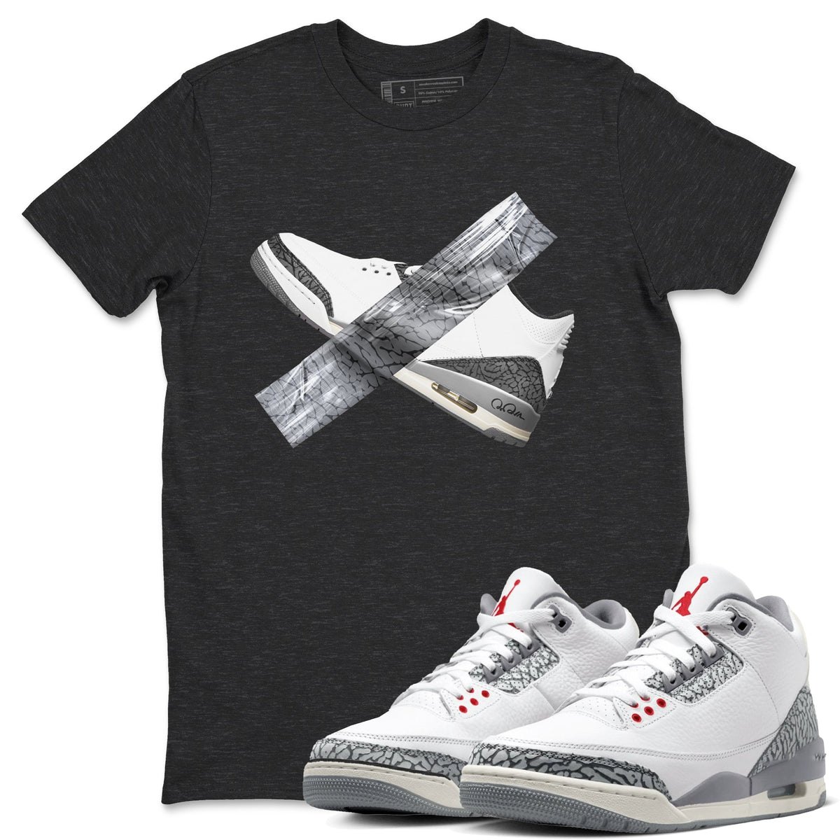 3s Cement Grey shirts to match jordans Duct Tape sneaker match tees Air Jordan 3 Cement Grey Drip Gear Zone unisex cotton Charcoal Heather 1 crew neck shirts