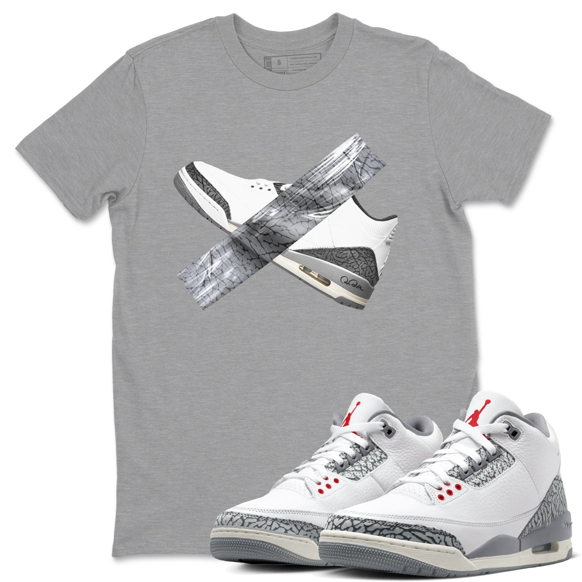 3s Cement Grey shirts to match jordans Duct Tape sneaker match tees Air Jordan 3 Cement Grey Drip Gear Zone unisex cotton Heather Grey 1 crew neck shirts