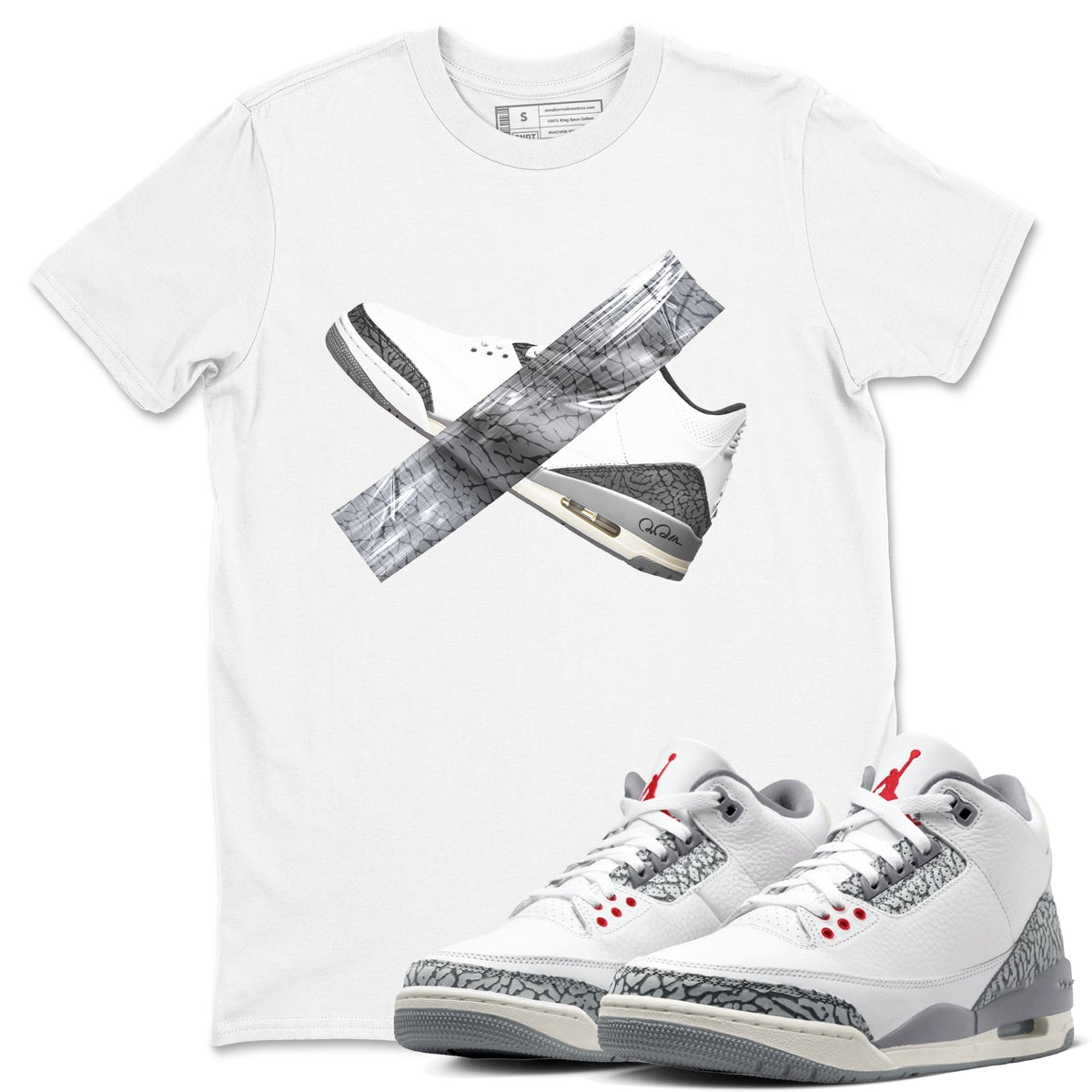 3s Cement Grey shirts to match jordans Duct Tape sneaker match tees Air Jordan 3 Cement Grey Drip Gear Zone unisex cotton White 1 crew neck shirts