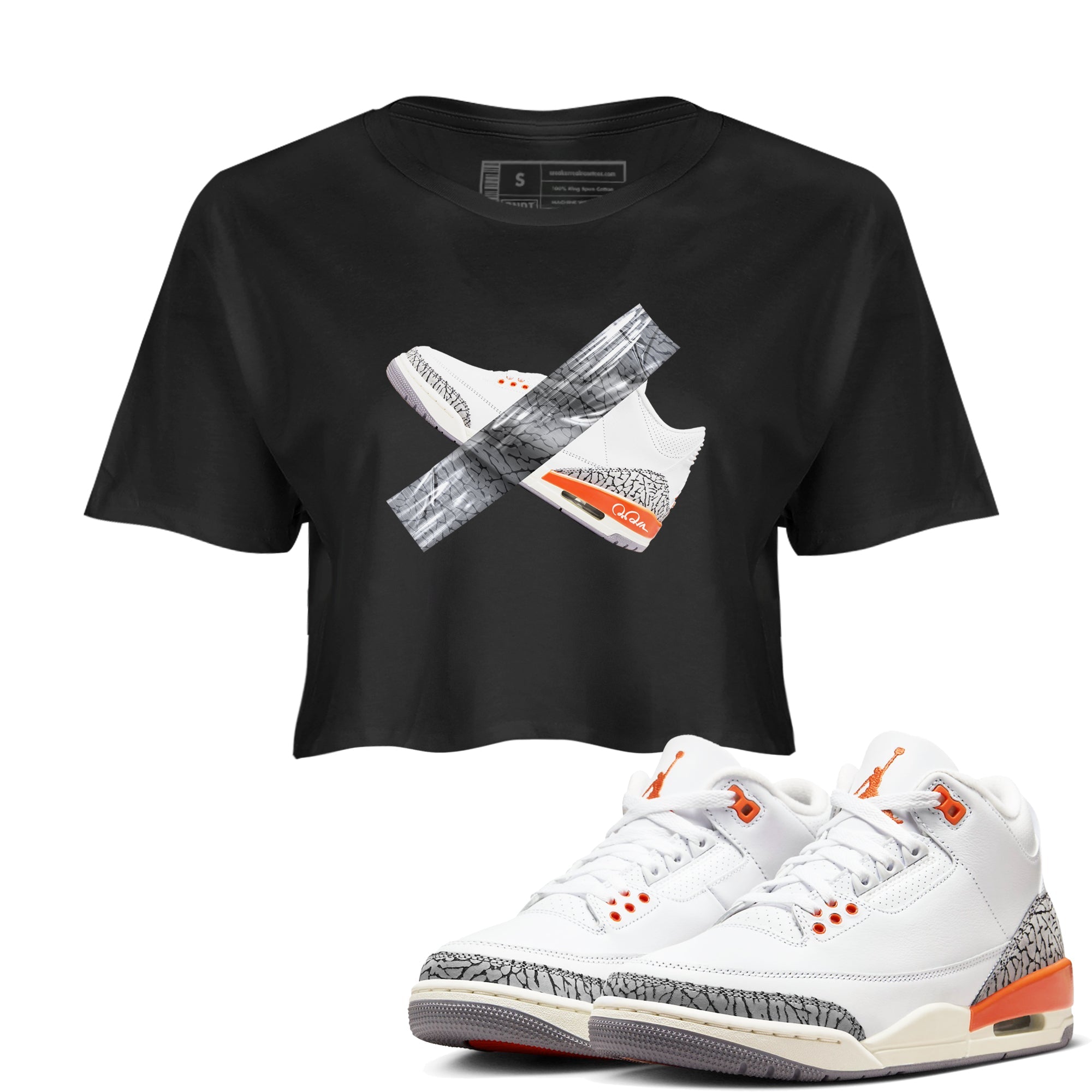 3s Georgia Peach shirt to match jordans Duct Tape sneaker tees Air Jordan 3 Georgia Peach Drip Gear Zone Black 1 crop length shirt