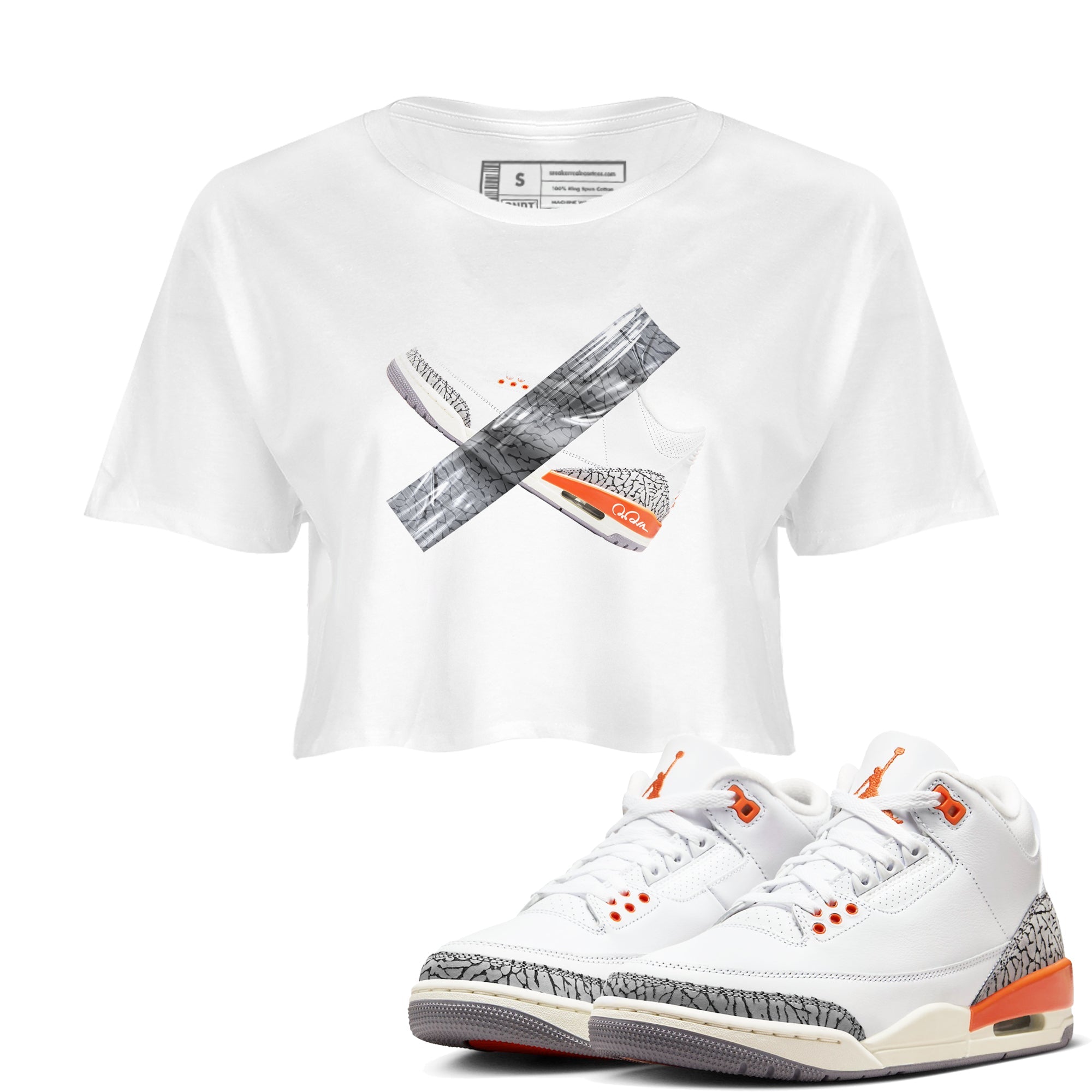 3s Georgia Peach shirt to match jordans Duct Tape sneaker tees Air Jordan 3 Georgia Peach Drip Gear Zone White 1 crop length shirt