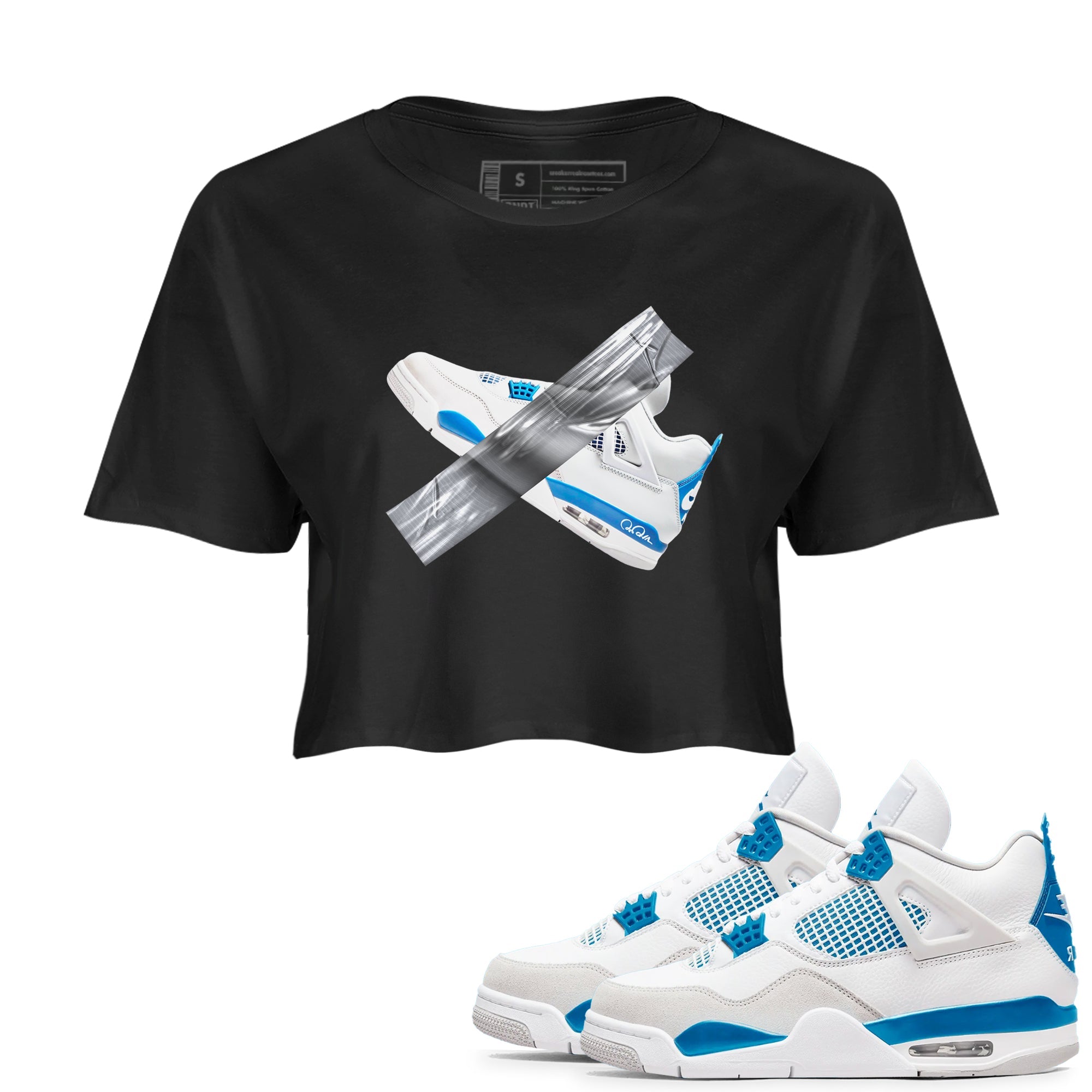 Air Jordan 4 Industrial Blue shirt to match jordans Duct Tape sneaker tees Air Jordan 4 Military Blue Drip Gear Zone Black 1 crop length shirt