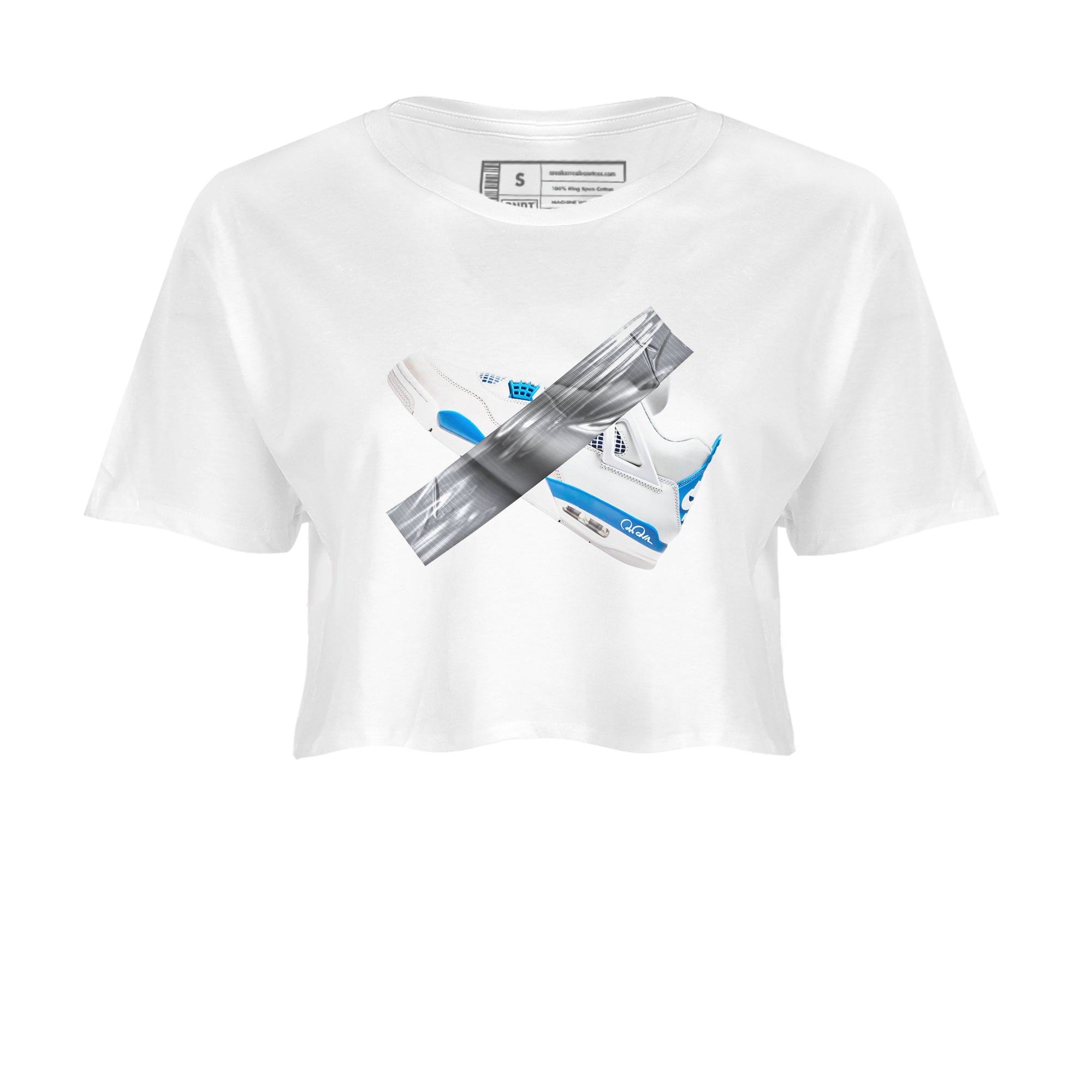 Air Jordan 4 Industrial Blue shirt to match jordans Duct Tape sneaker tees Air Jordan 4 Military Blue Drip Gear Zone White 2 crop length shirt