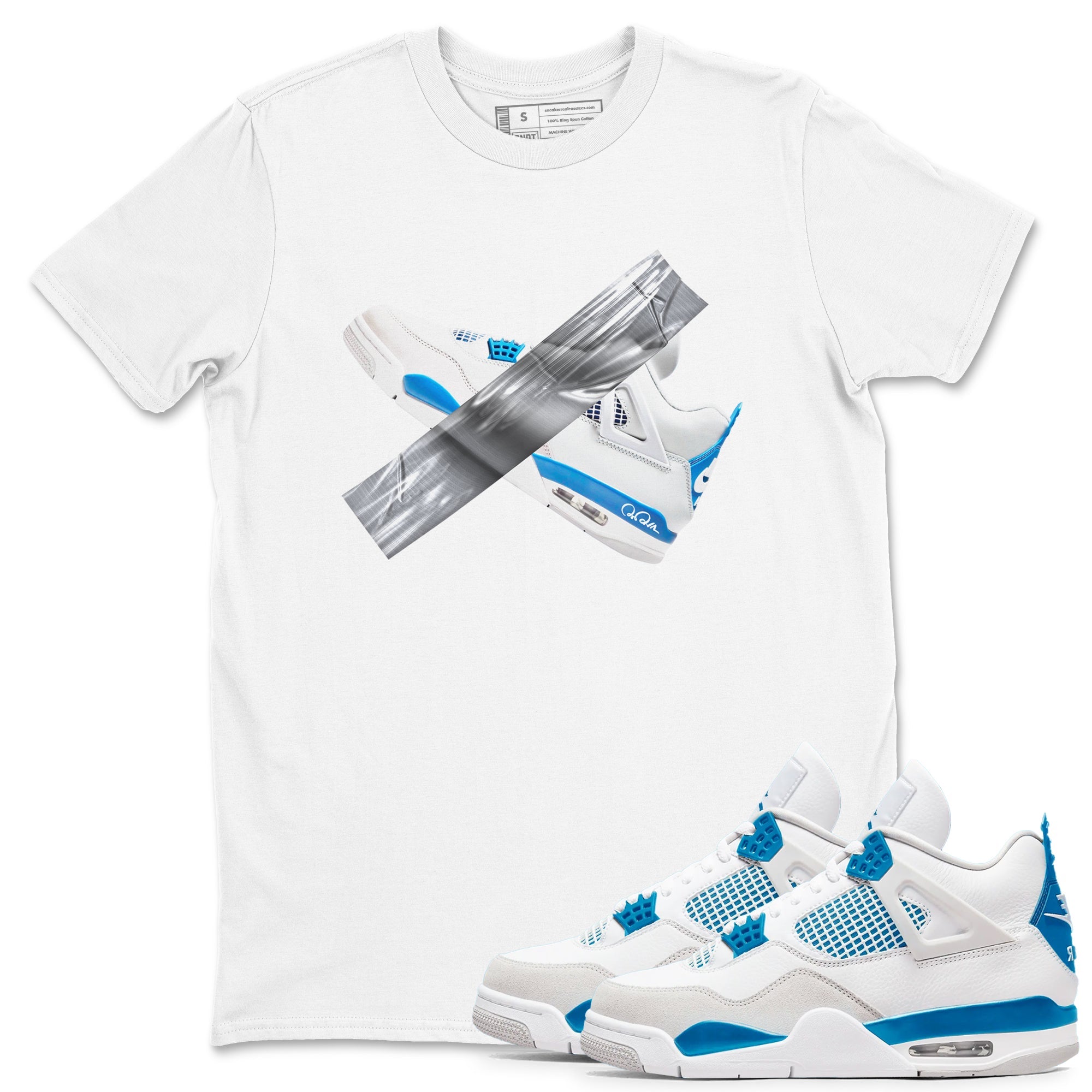 Air Jordan 4 Industrial Blue shirt to match jordans Duct Tape sneaker tees Air Jordan 4 Military Blue Drip Gear Zone unisex cotton White 1 crew neck shirt