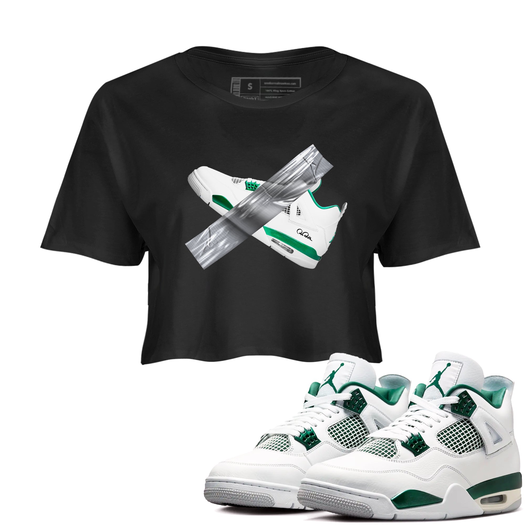 4s Oxidized Green shirts to match jordans Duct Tape sneaker match tees Air Jordan 4 Oxidized Green Drip Gear Zone streetwear brand Black 1 crop tee