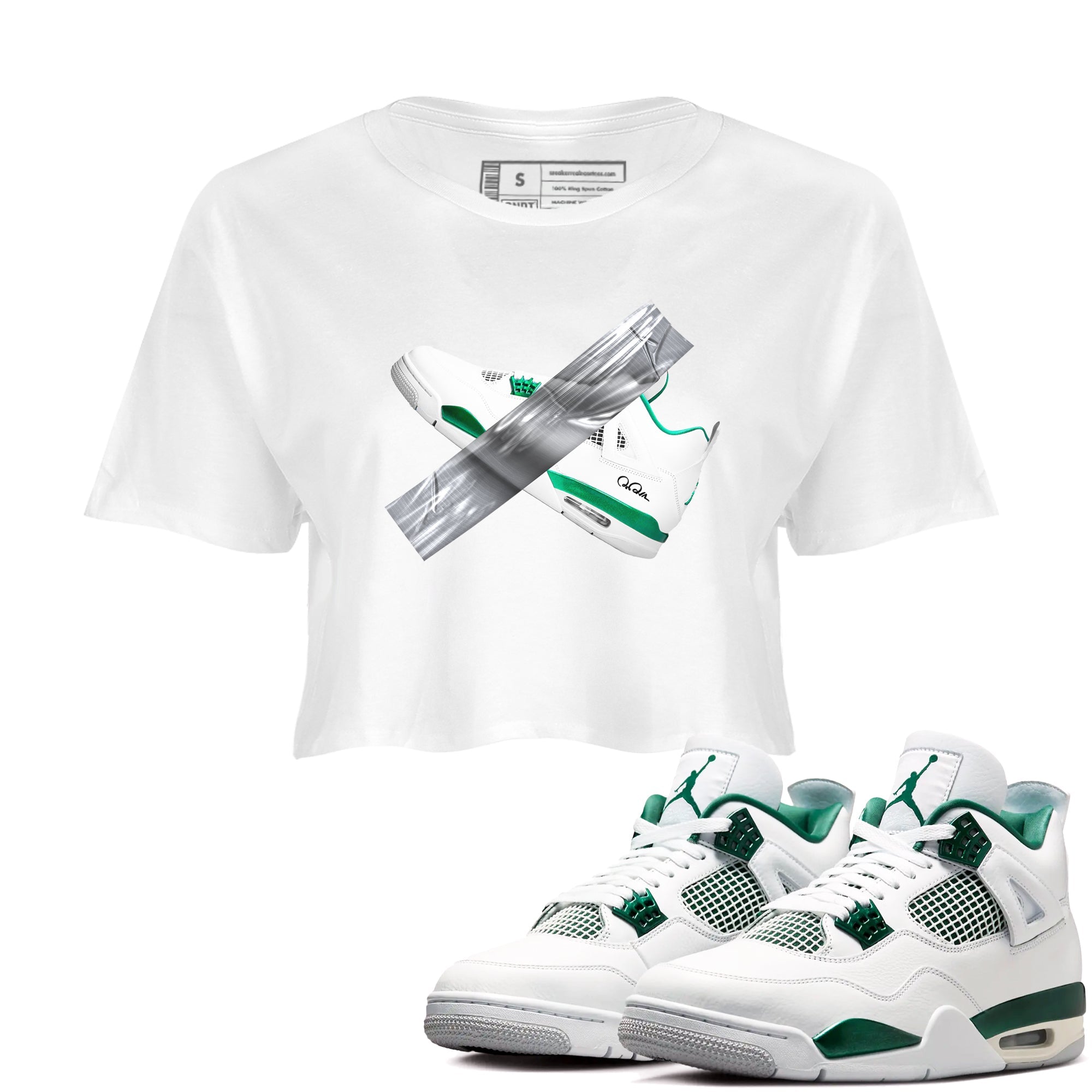 4s Oxidized Green shirts to match jordans Duct Tape sneaker match tees Air Jordan 4 Oxidized Green Drip Gear Zone streetwear brand White 1 crop tee