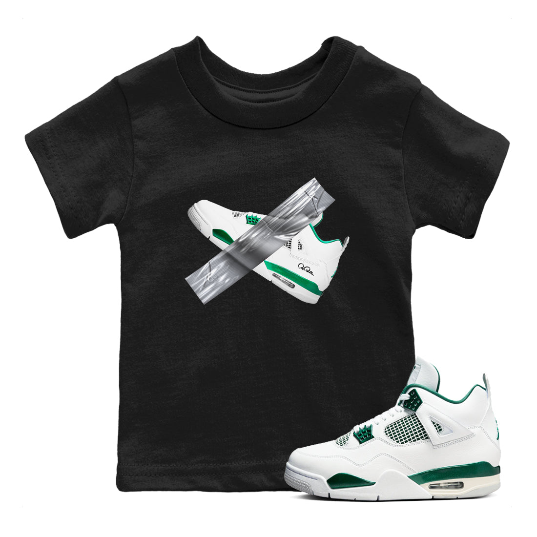 4s Oxidized Green shirts to match jordans Duct Tape sneaker match tees Air Jordan 4 Oxidized Green Drip Gear Zone streetwear brand Baby and Youth Black 1 cotton tee