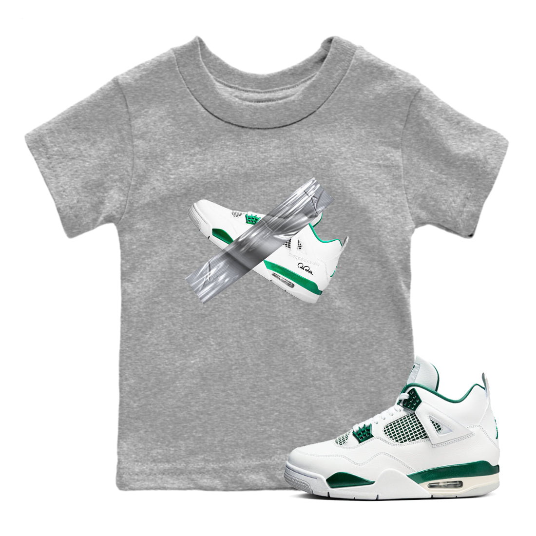 4s Oxidized Green shirts to match jordans Duct Tape sneaker match tees Air Jordan 4 Oxidized Green Drip Gear Zone streetwear brand Baby and Youth Heather Grey 1 cotton tee