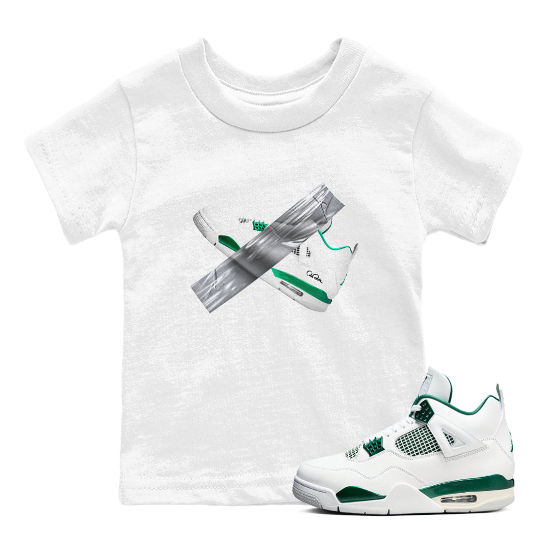 4s Oxidized Green shirts to match jordans Duct Tape sneaker match tees Air Jordan 4 Oxidized Green Drip Gear Zone streetwear brand Baby and Youth White 1 cotton tee