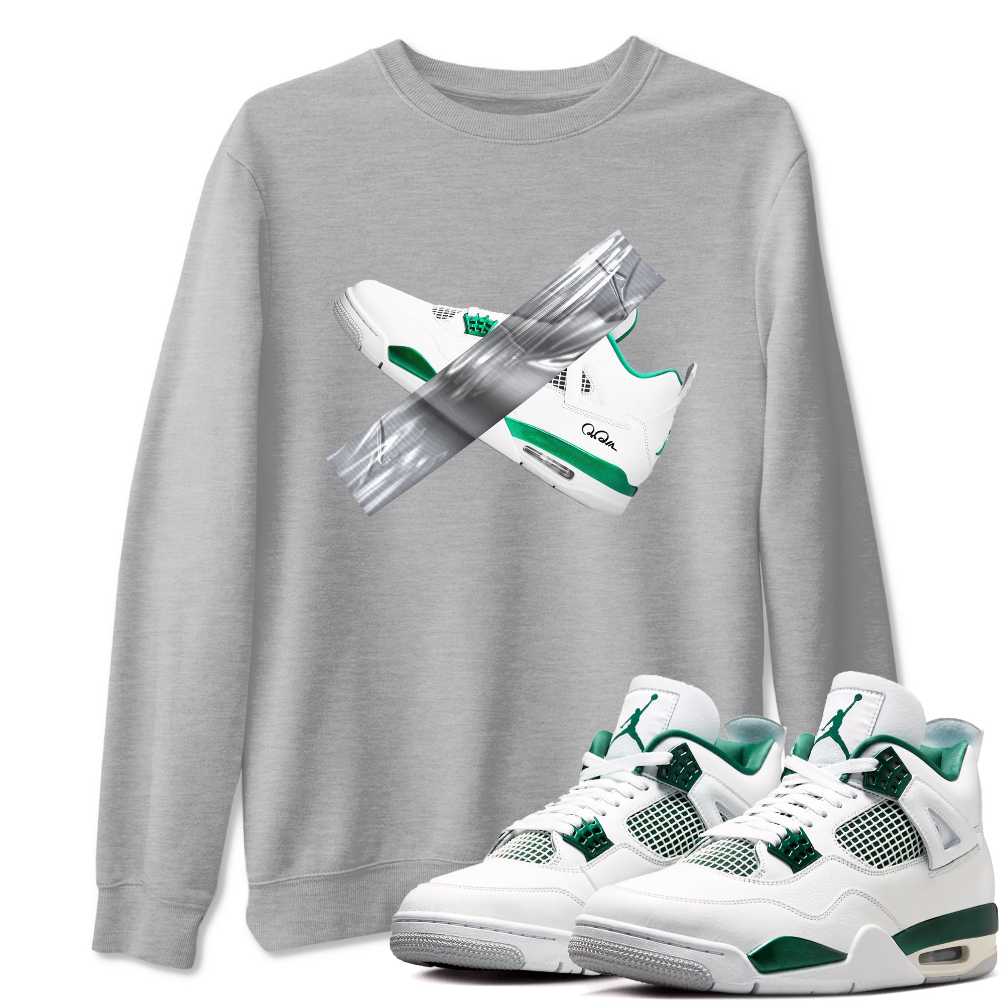 4s Oxidized Green shirts to match jordans Duct Tape sneaker match tees Air Jordan 4 Oxidized Green Drip Gear Zone streetwear brand Heather Grey 1 unisex cotton tee