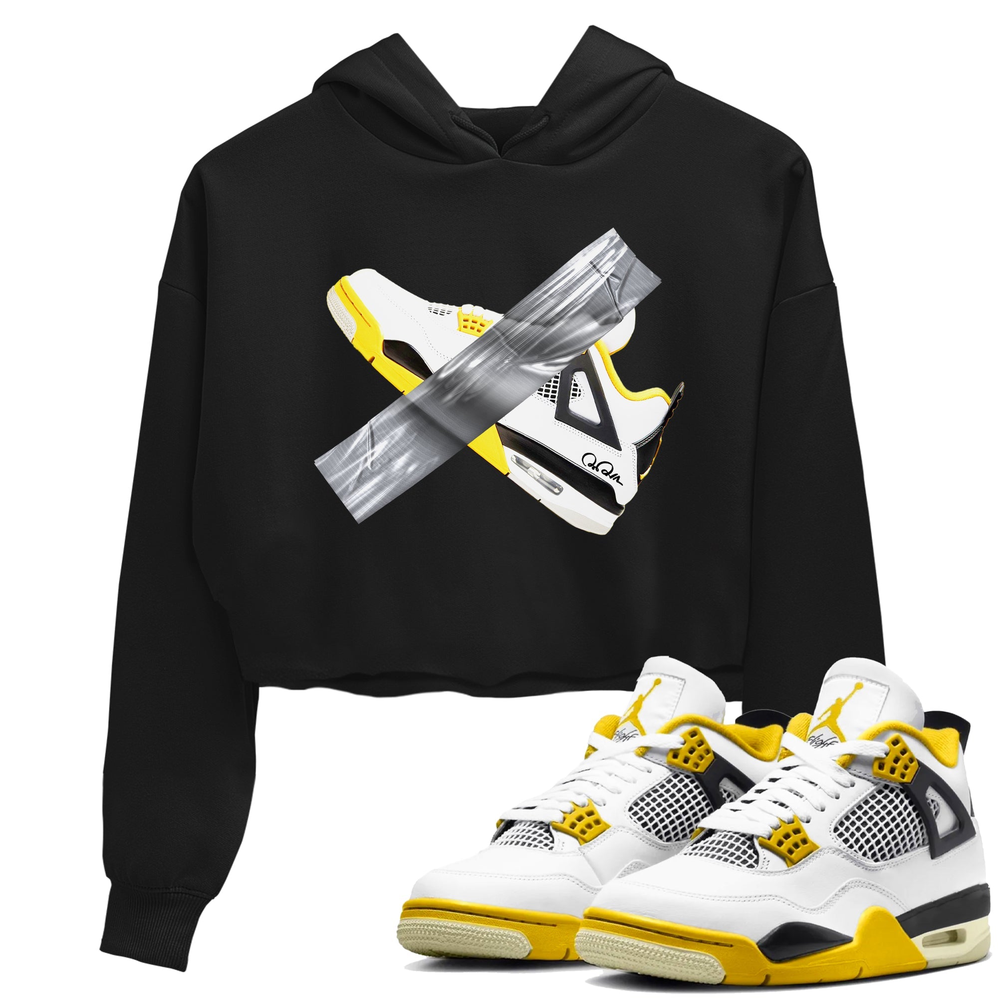 AJ4 Vivid Sulfur shirt to match jordans Duct Tape sneaker tees Air Jordan 4 Vivid Sulfur Drip Gear Zone Black 1 crop length shirt