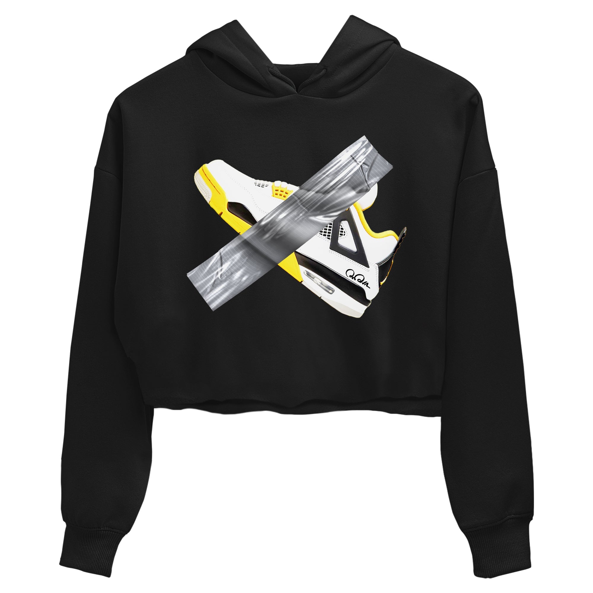 AJ4 Vivid Sulfur shirt to match jordans Duct Tape sneaker tees Air Jordan 4 Vivid Sulfur Drip Gear Zone Black 2 crop length shirt