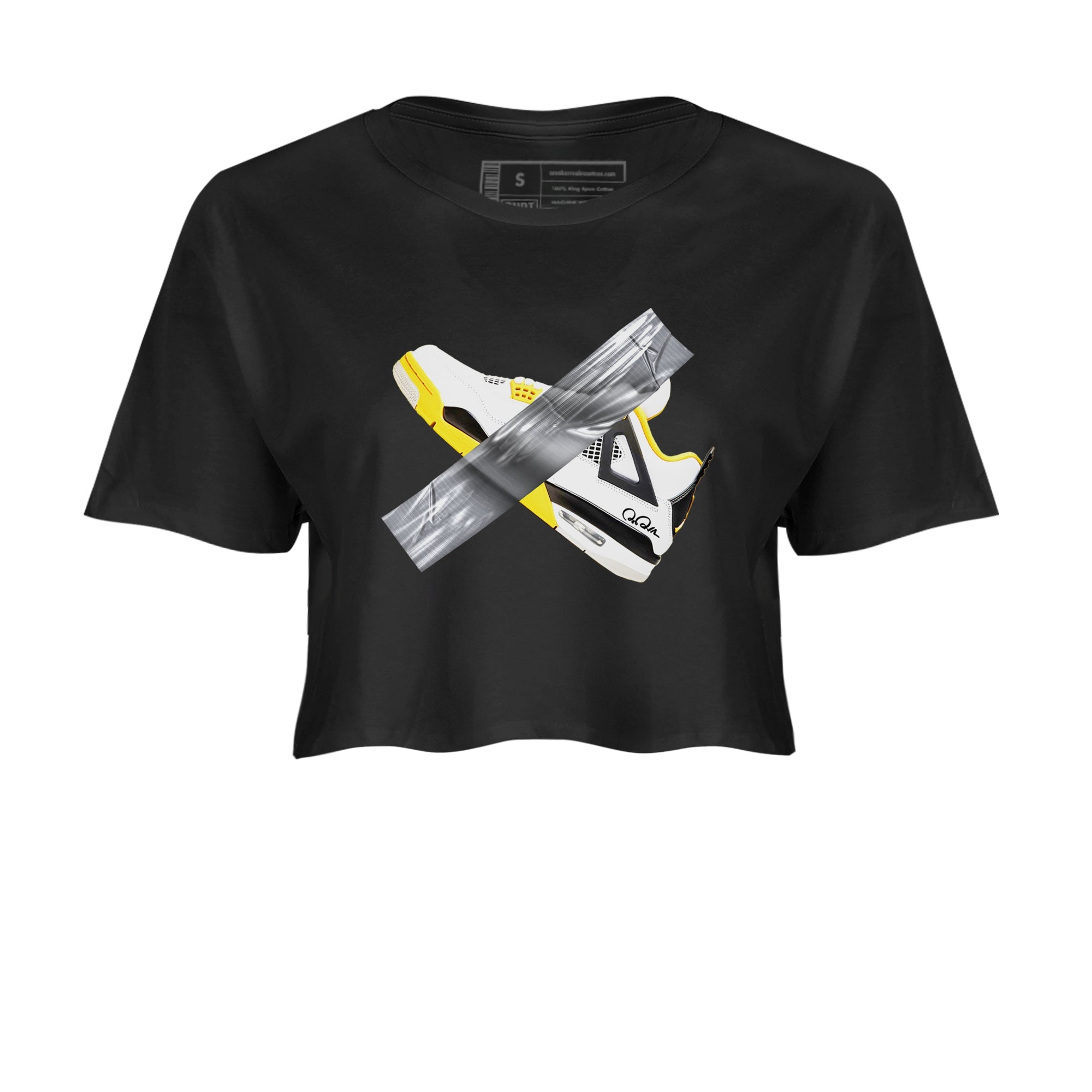 AJ4 Vivid Sulfur shirt to match jordans Duct Tape sneaker tees Air Jordan 4 Vivid Sulfur Drip Gear Zone Black 2 crop length shirt