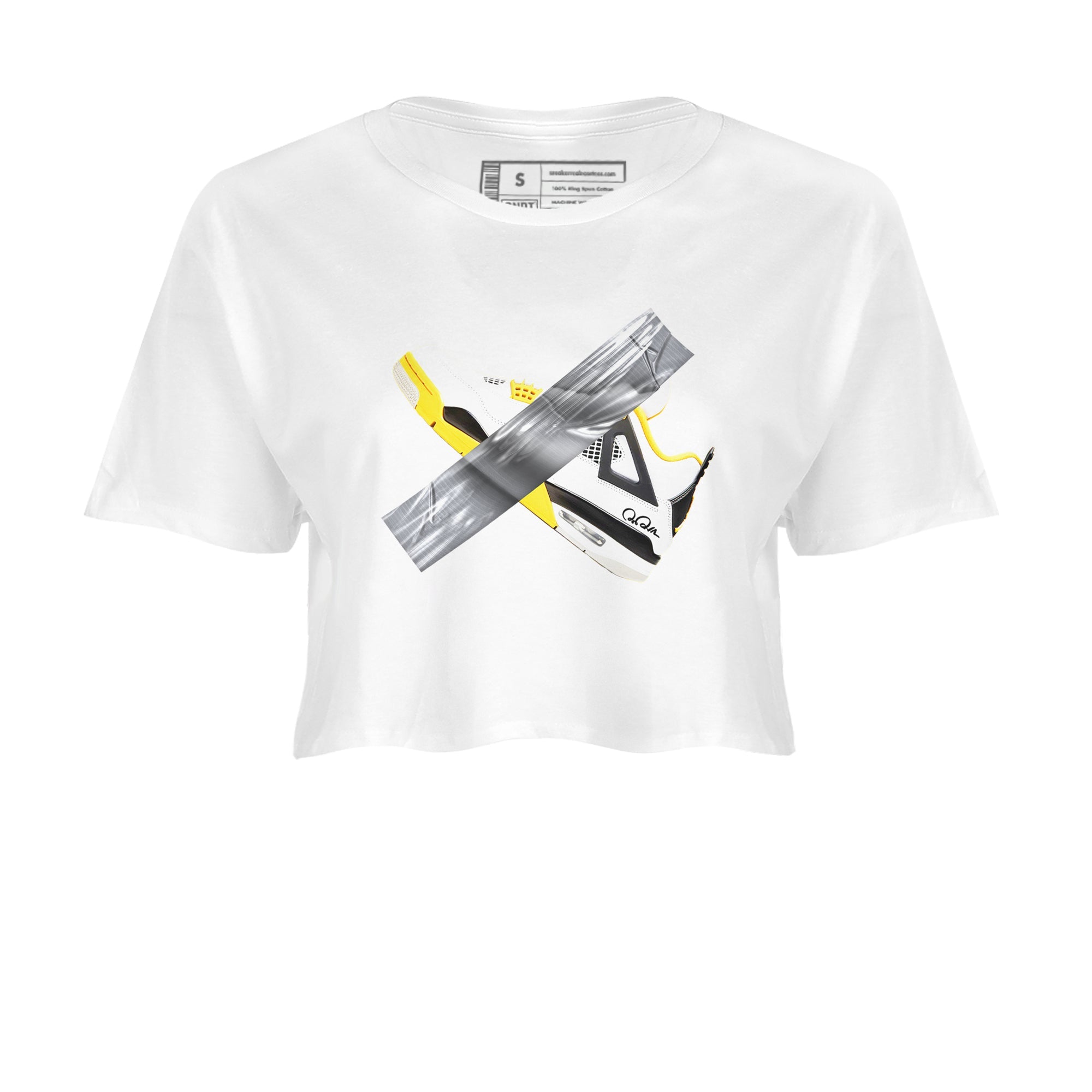 AJ4 Vivid Sulfur shirt to match jordans Duct Tape sneaker tees Air Jordan 4 Vivid Sulfur Drip Gear Zone White 2 crop length shirt