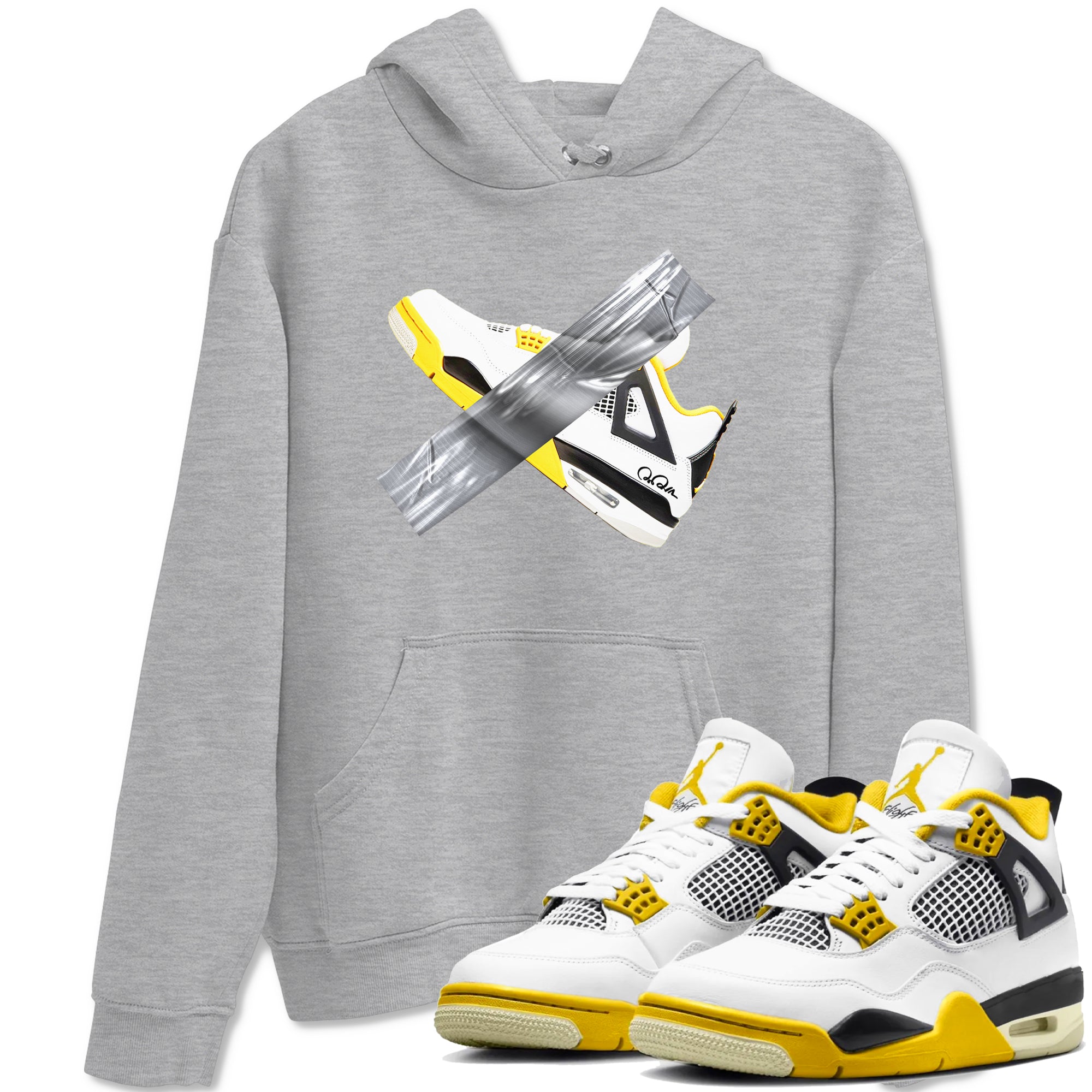 AJ4 Vivid Sulfur shirt to match jordans Duct Tape sneaker tees Air Jordan 4 Vivid Sulfur Drip Gear Zone unisex cotton Heather Grey 1 crew neck shirt