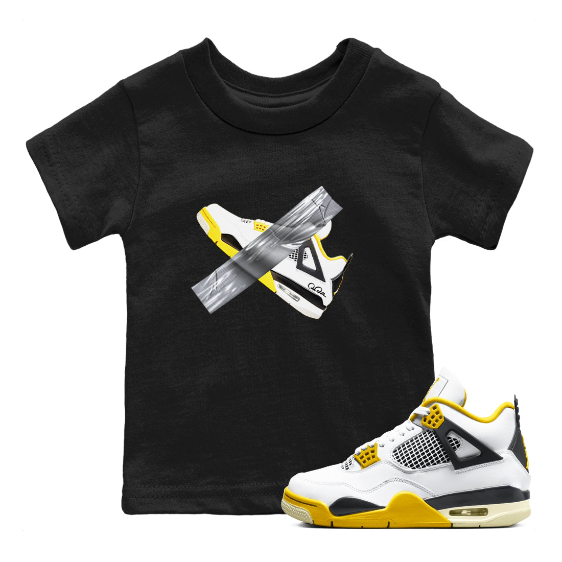 AJ4 Vivid Sulfur shirt to match jordans Duct Tape sneaker tees Air Jordan 4 Vivid Sulfur Drip Gear Zone baby toddler Black 1 cotton Shirt