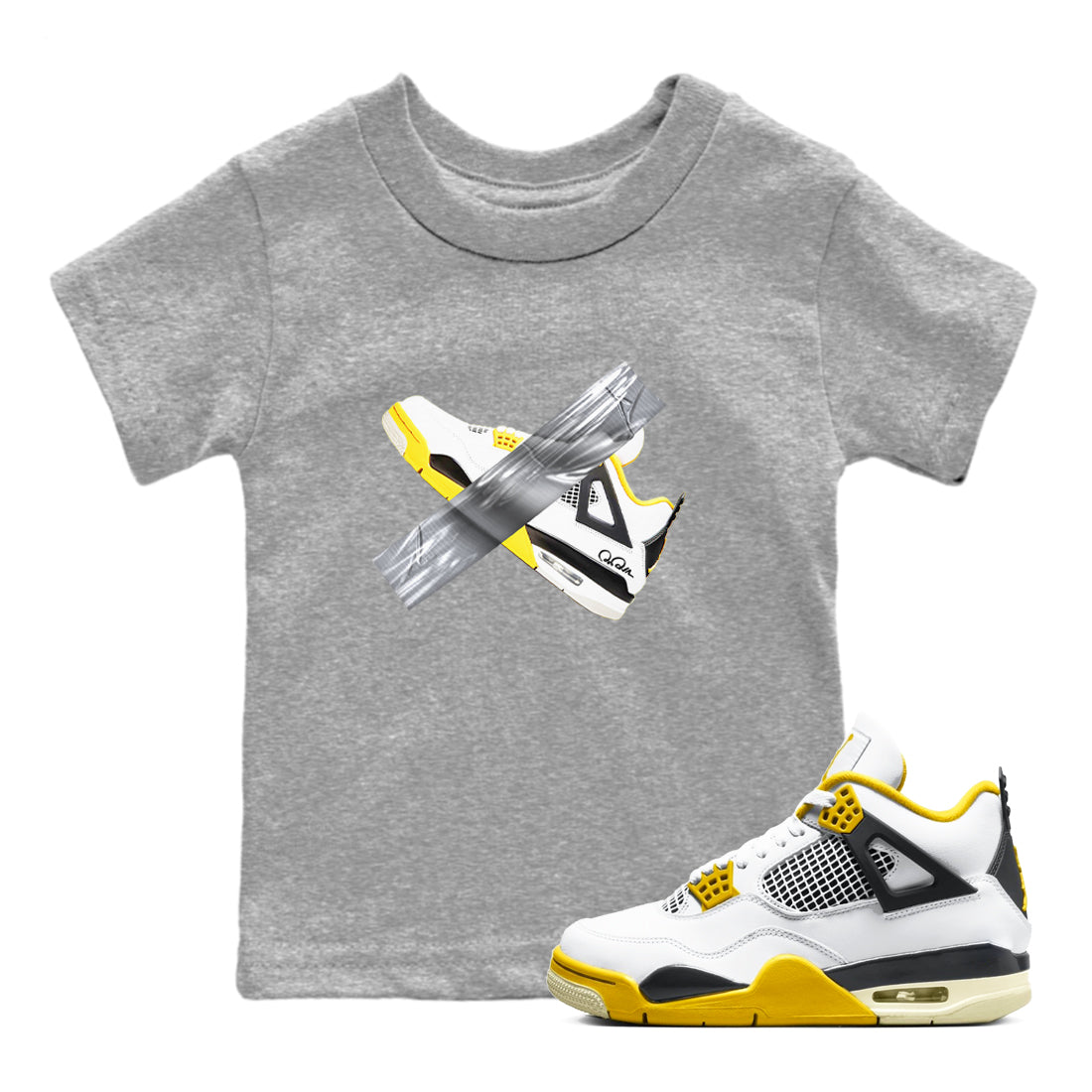 AJ4 Vivid Sulfur shirt to match jordans Duct Tape sneaker tees Air Jordan 4 Vivid Sulfur Drip Gear Zone baby toddler Heather Grey 1 cotton Shirt