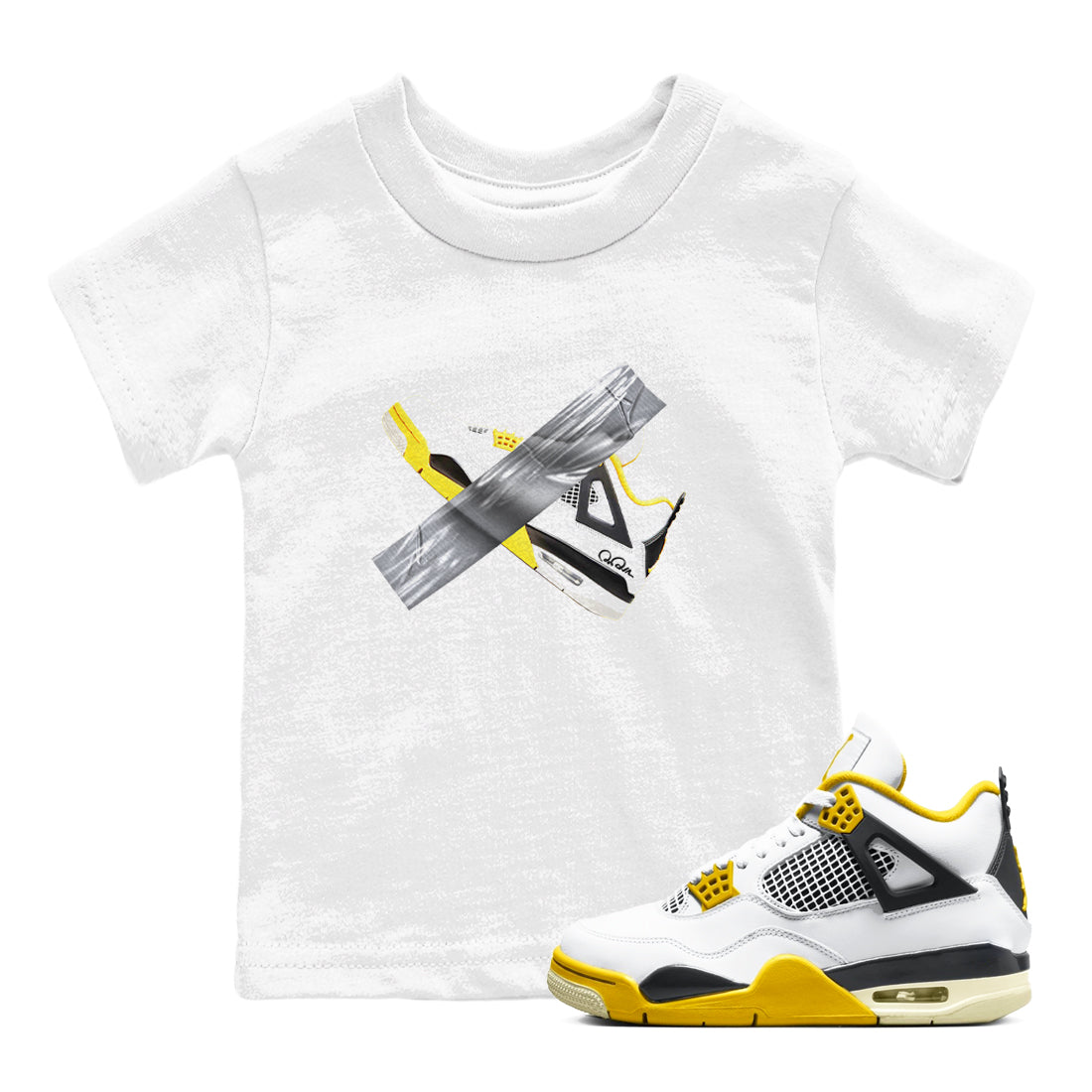 AJ4 Vivid Sulfur shirt to match jordans Duct Tape sneaker tees Air Jordan 4 Vivid Sulfur Drip Gear Zone baby toddler White 1 cotton Shirt