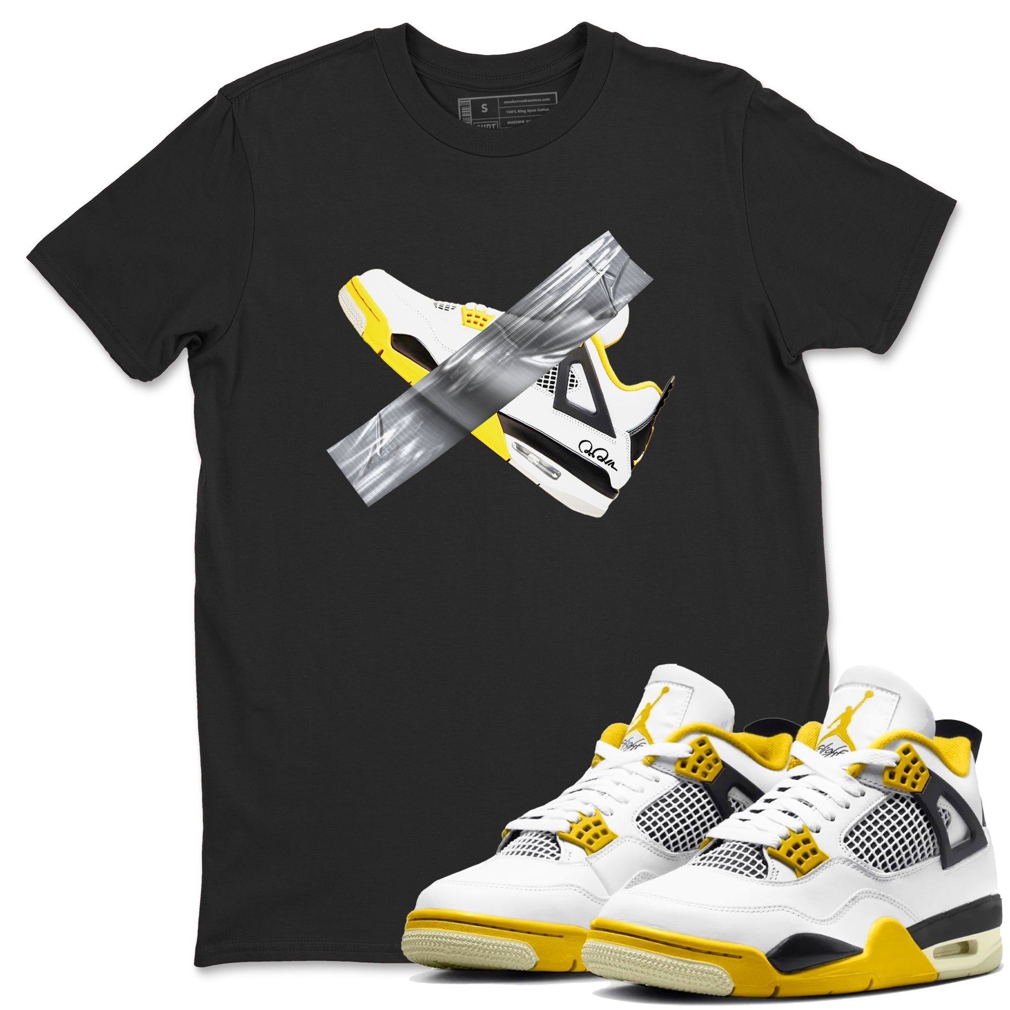 AJ4 Vivid Sulfur shirt to match jordans Duct Tape sneaker tees Air Jordan 4 Vivid Sulfur Drip Gear Zone unisex cotton Black 1 crew neck shirt