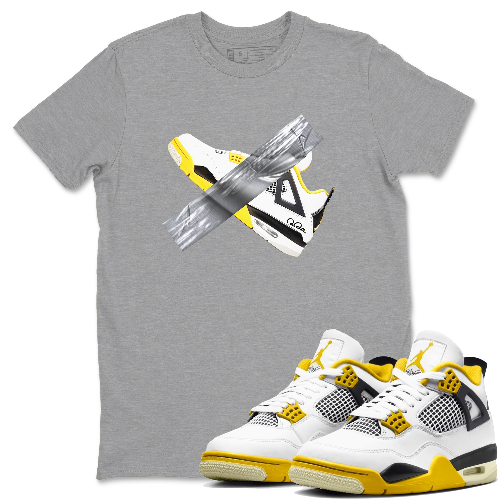 AJ4 Vivid Sulfur shirt to match jordans Duct Tape sneaker tees Air Jordan 4 Vivid Sulfur Drip Gear Zone unisex cotton Heather Grey 1 crew neck shirt