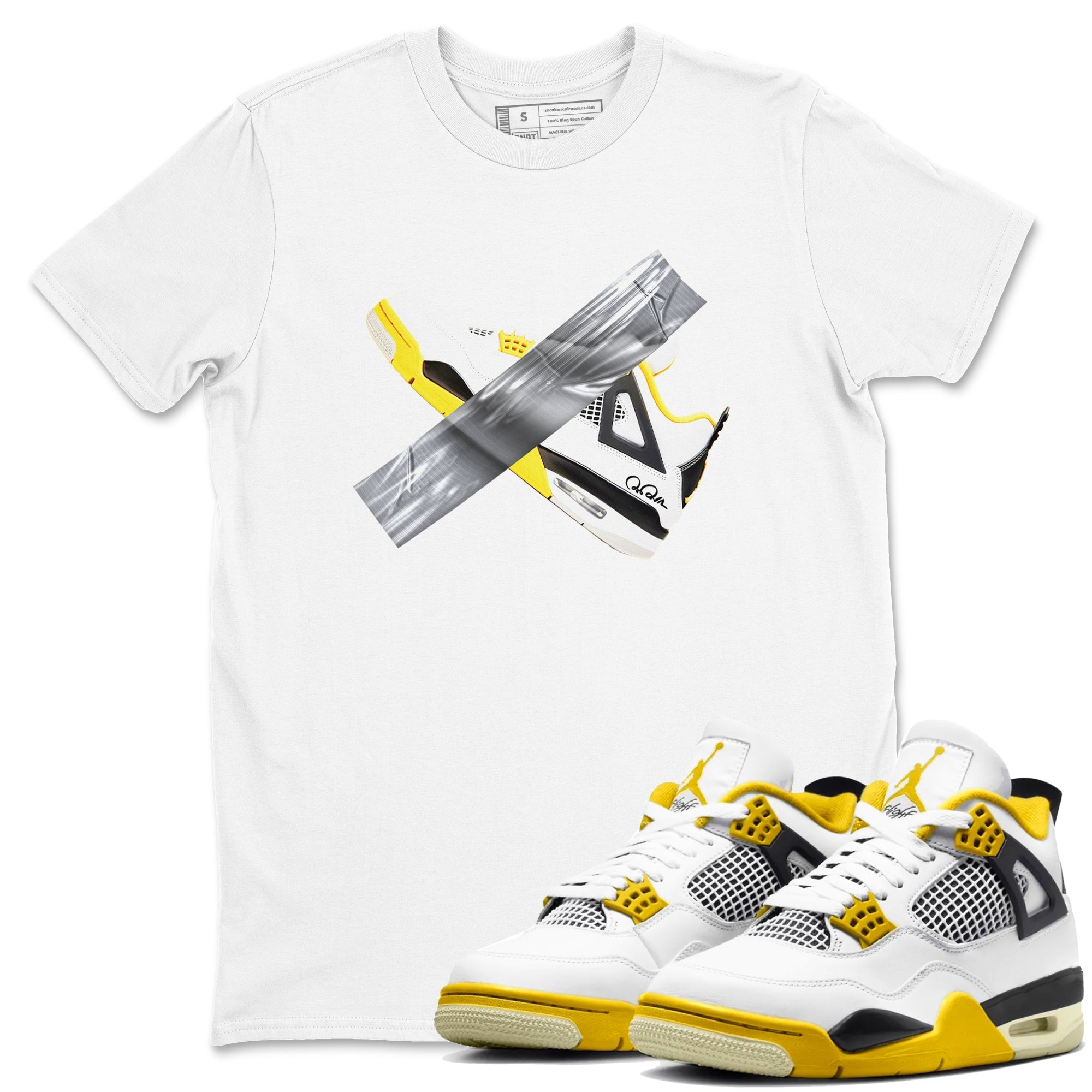 AJ4 Vivid Sulfur shirt to match jordans Duct Tape sneaker tees Air Jordan 4 Vivid Sulfur Drip Gear Zone unisex cotton White 1 crew neck shirt